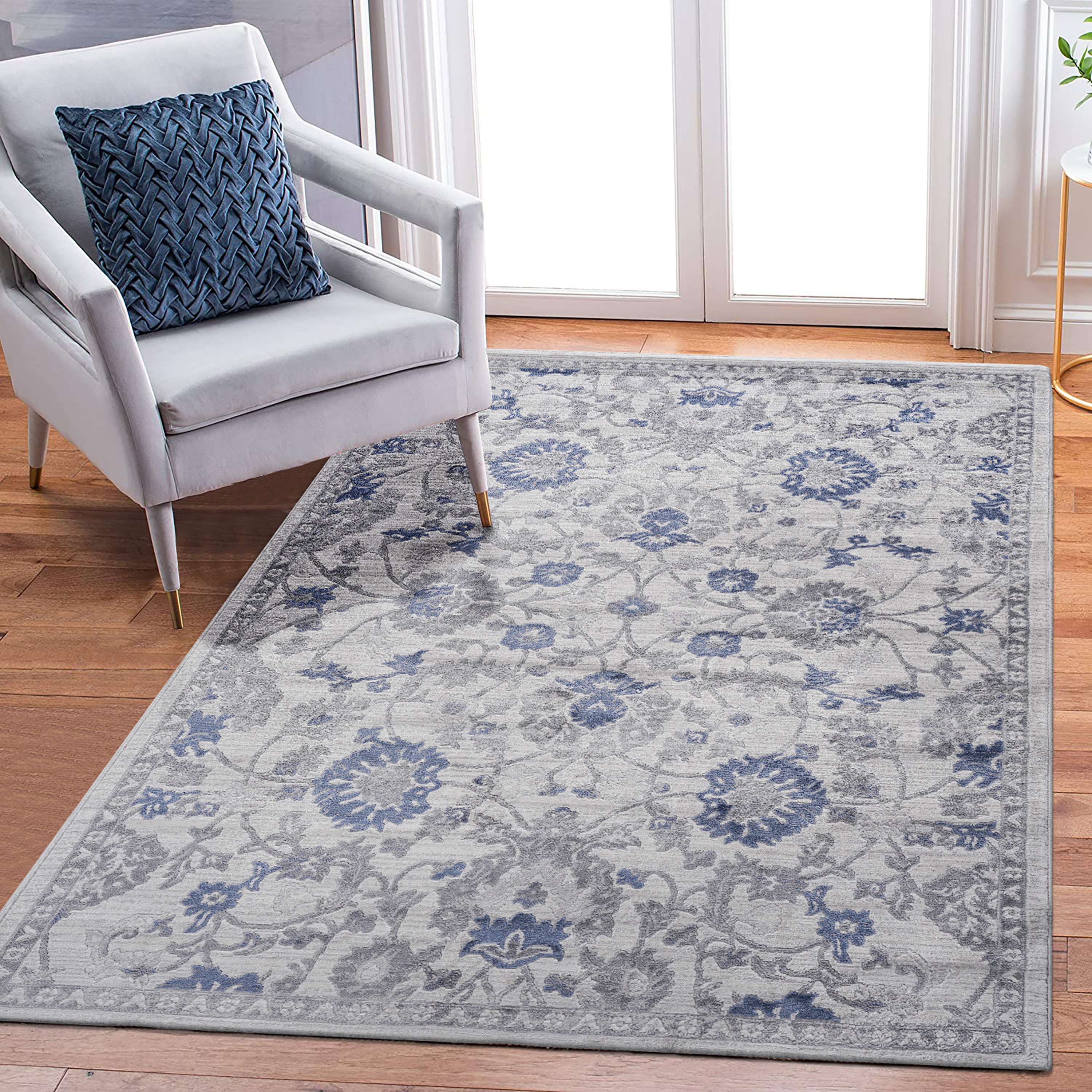 8X10 Blue/Silver/Oriental Non-Shedding and Stain Resistant Area Rug