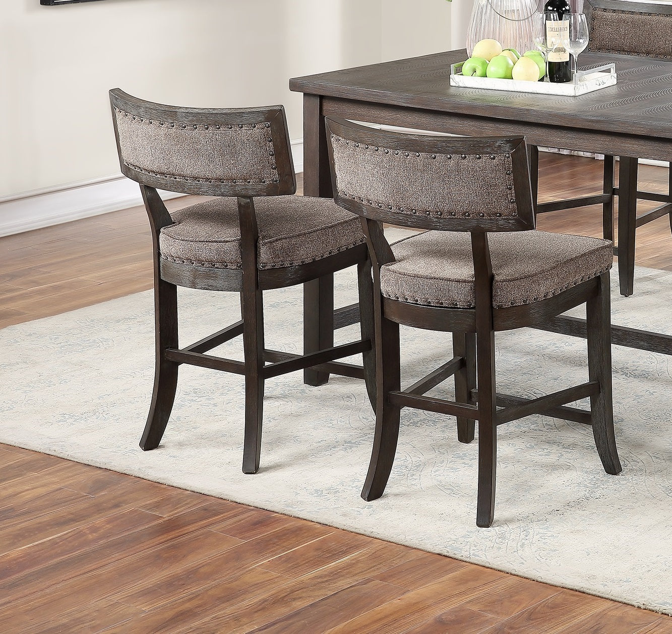 Counter Height Dining Table w Side Shelves Rustic Espresso 5pc Dining Set -Table and 4x High Chairs