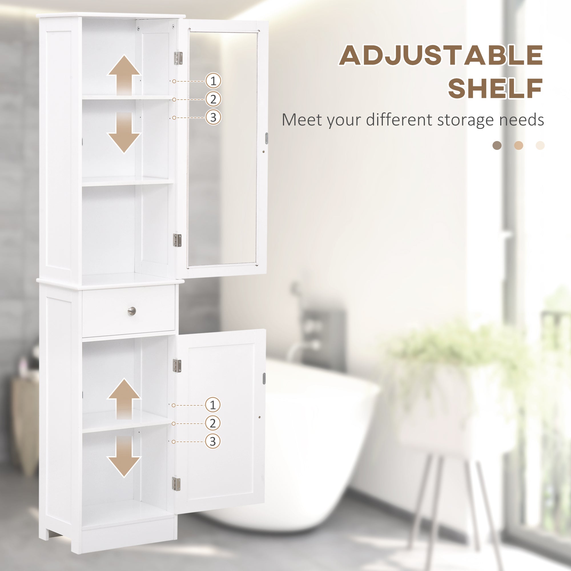 kleankin Slim Bathroom Storage Cabinet, Tall Bathroom Cabinet, Narrow Linen Tower with Acrylic Door, Drawer and Shelves, White