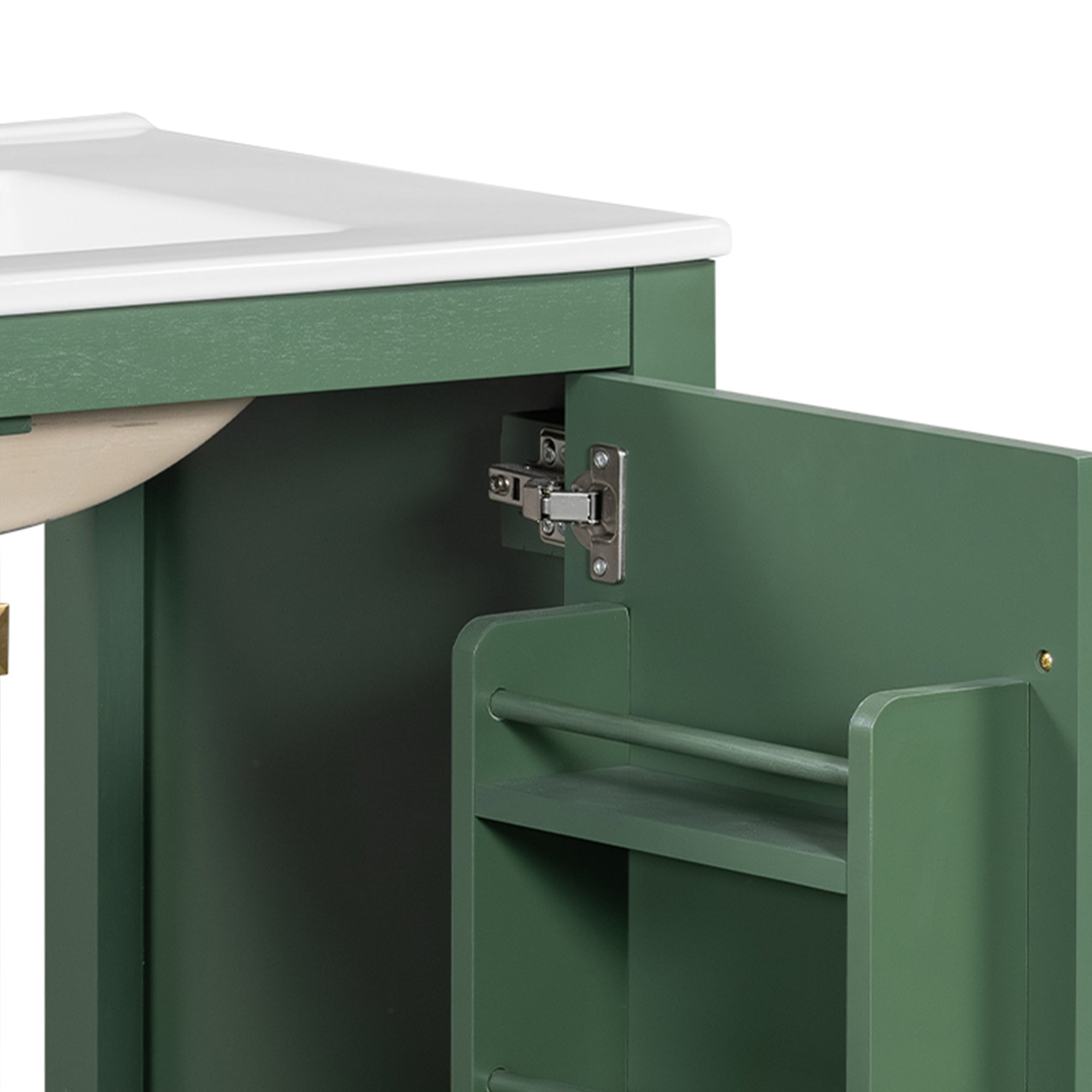 30" Green Bathroom Vanity with Single Sink, Storage Cabinet with 2 Doors and a Drawer, Soft Closure