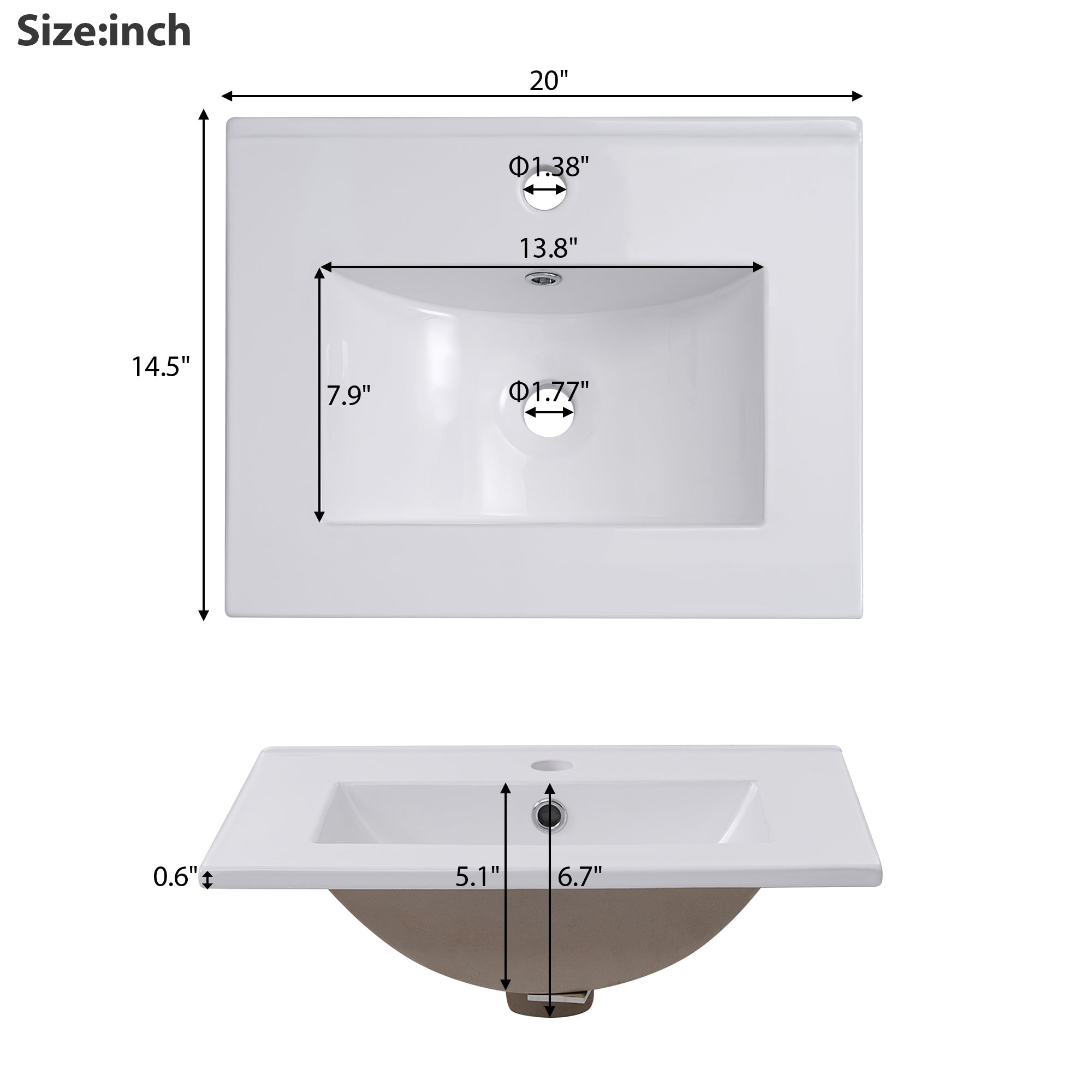 20 Inch Modern Small Bathroom Vanity Cabinet With Ceramic Basin- Soft Close Door