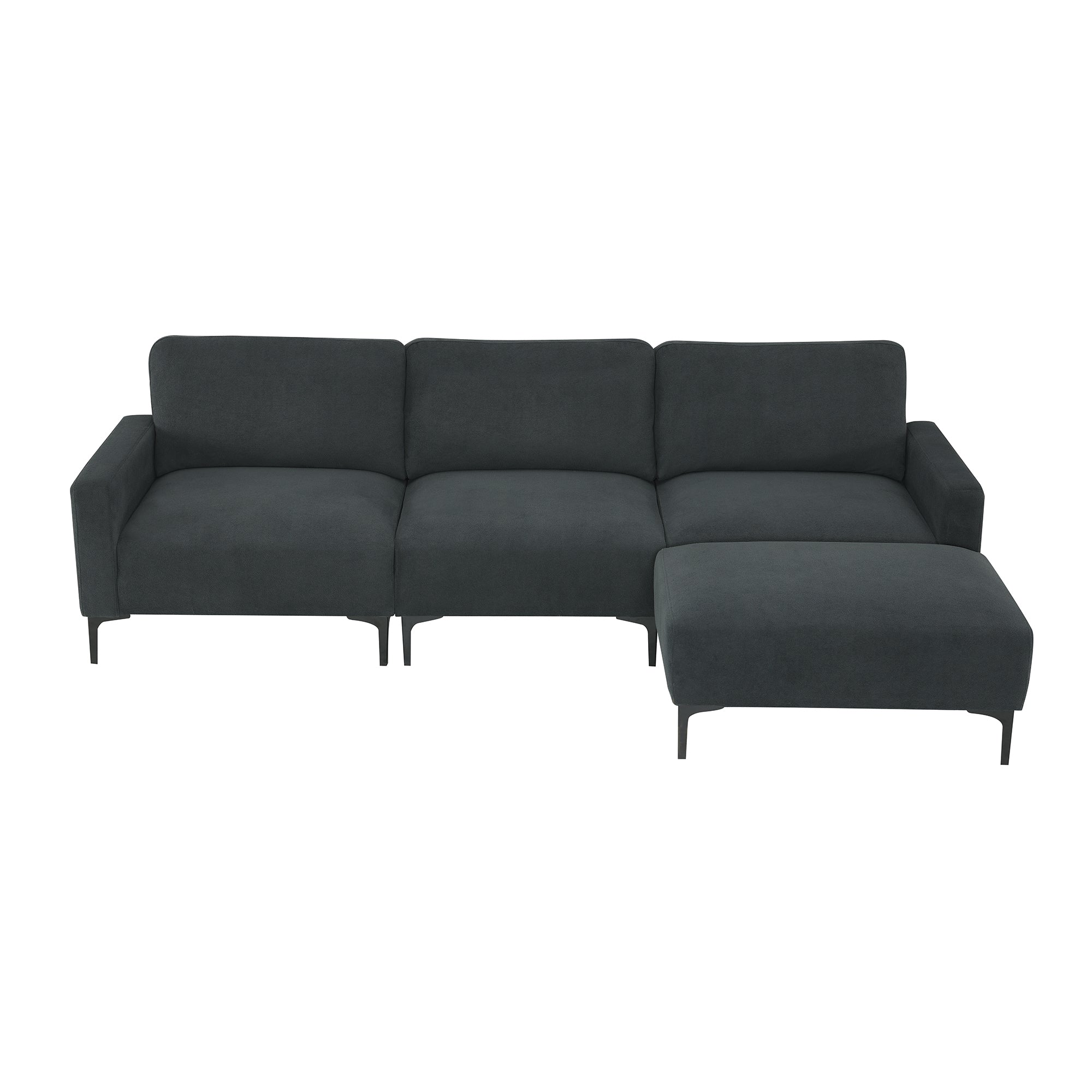 Modern L-shaped Sectional Sofa, 4-seat Velvet Fabric Couch Set with Convertible Ottoman 103 x 59