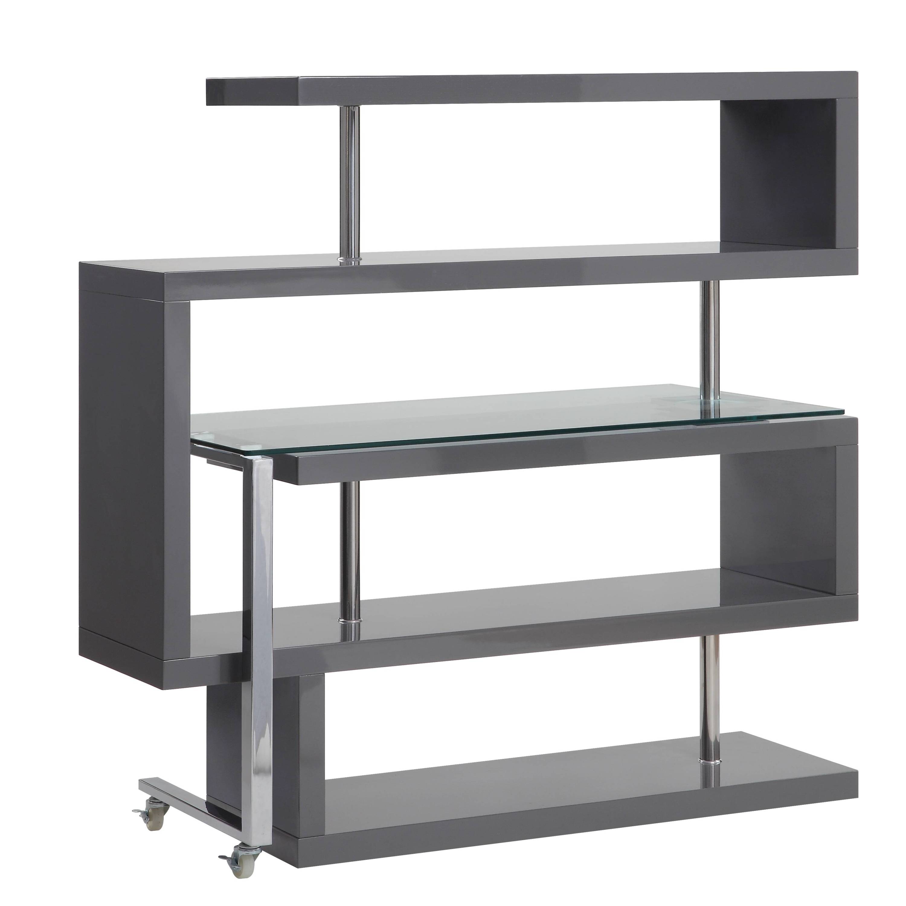 Buck II Clear Glass, Chrome High Gloss Finish Writing Desk with Shelf-Gray