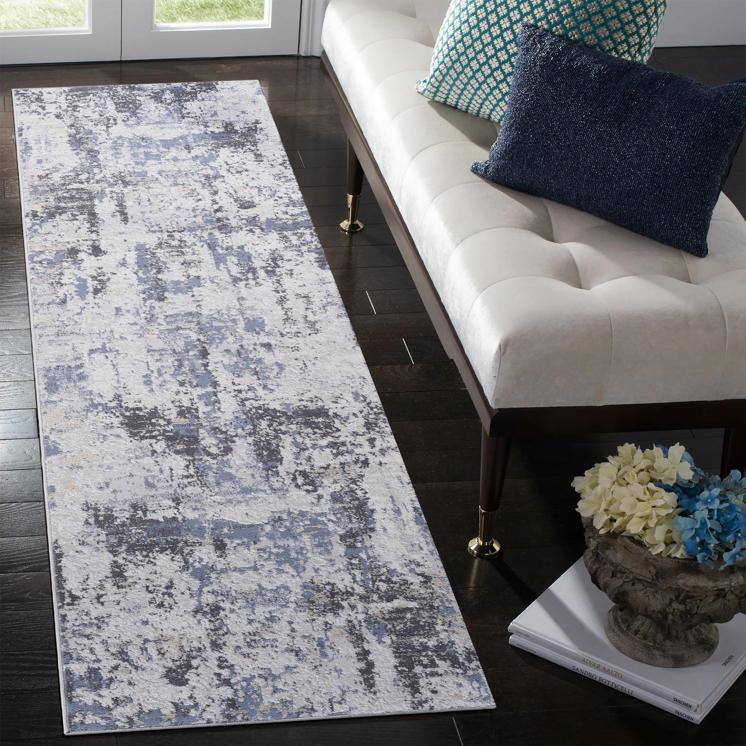 2X8 Grey/Denim /Abstract Non-Shedding and Stain Resistant Area Rug