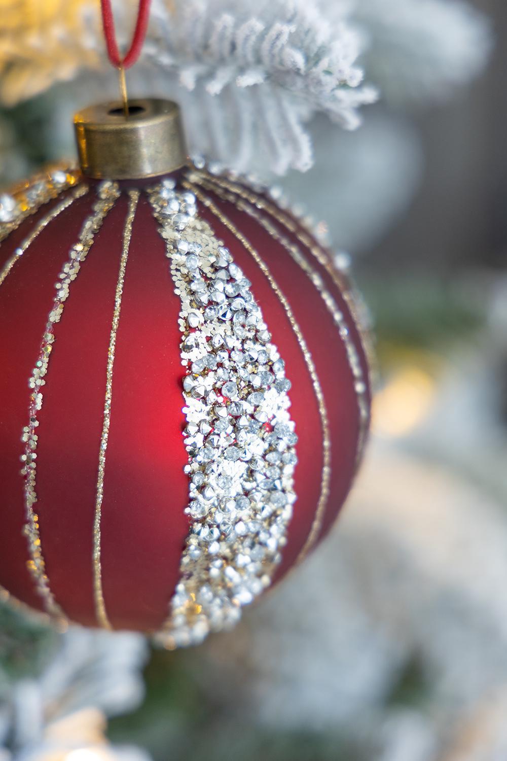 Red and Silver Glitter Christmas Ball Ornaments, Set of 6