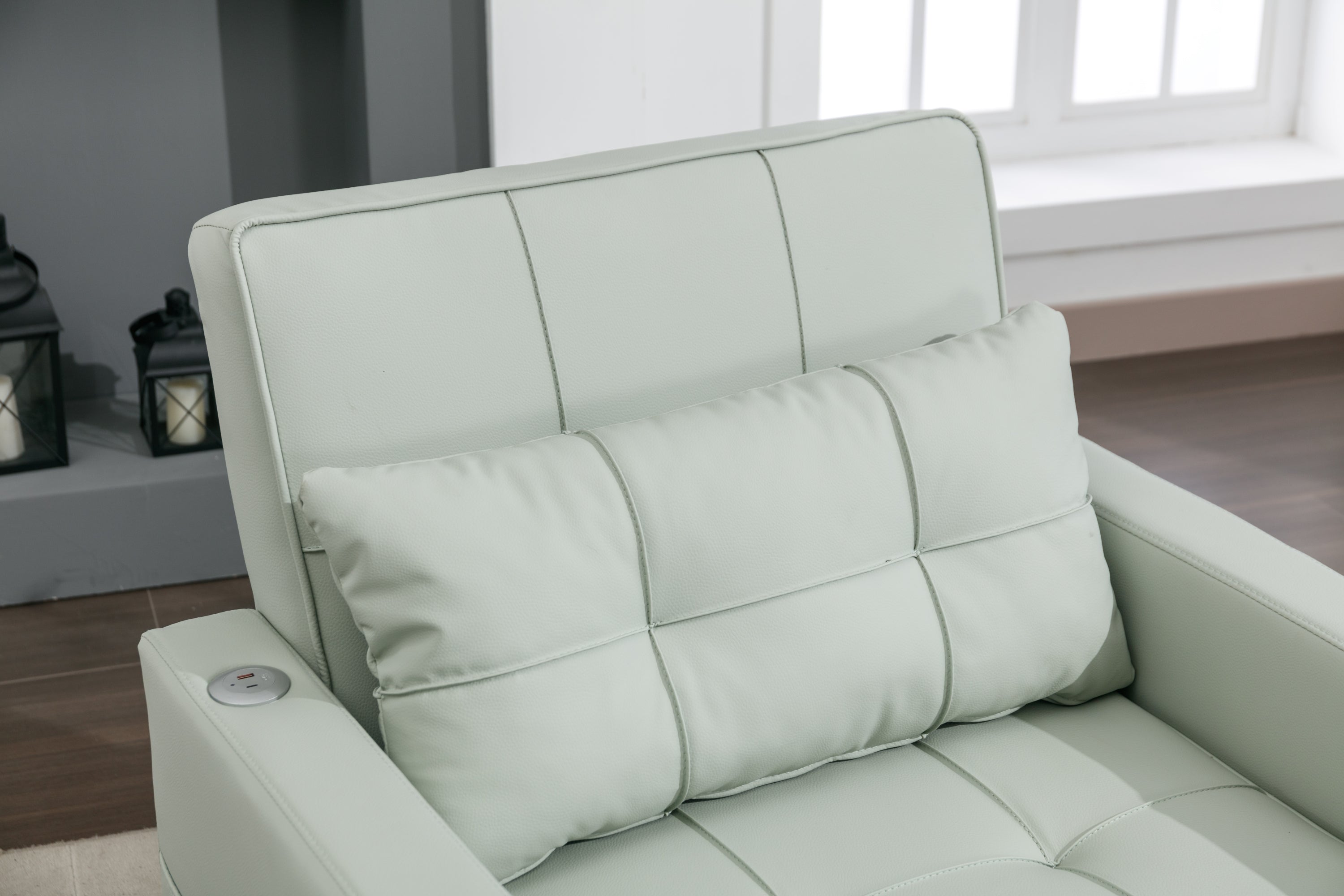 Convertible Chair 3-in-1 Pull Out Sleeper Chair Beds with USB Ports, Wear-resistant and Anti-scratch, (Green Leather)