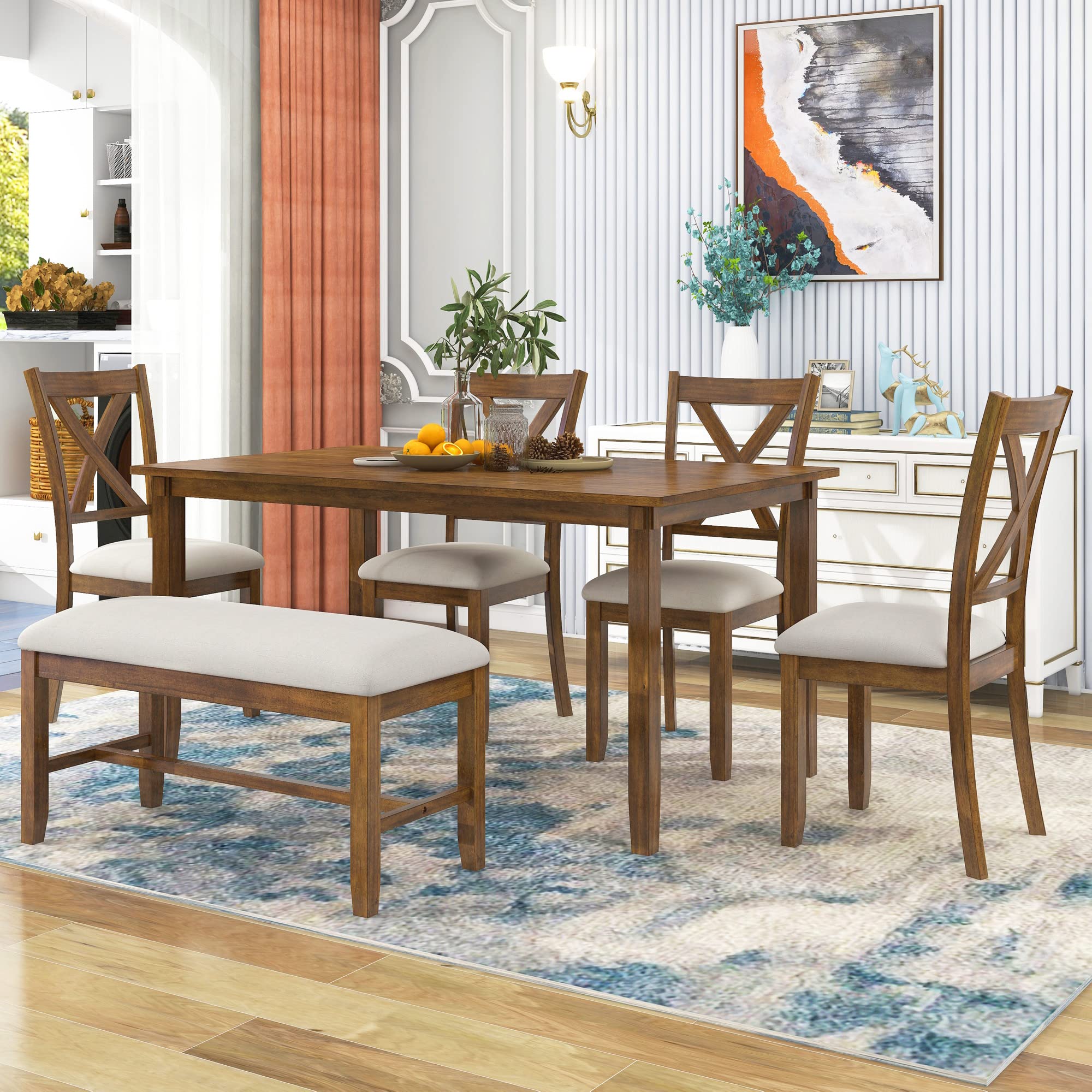 6-Piece Retro Wood Dining Set