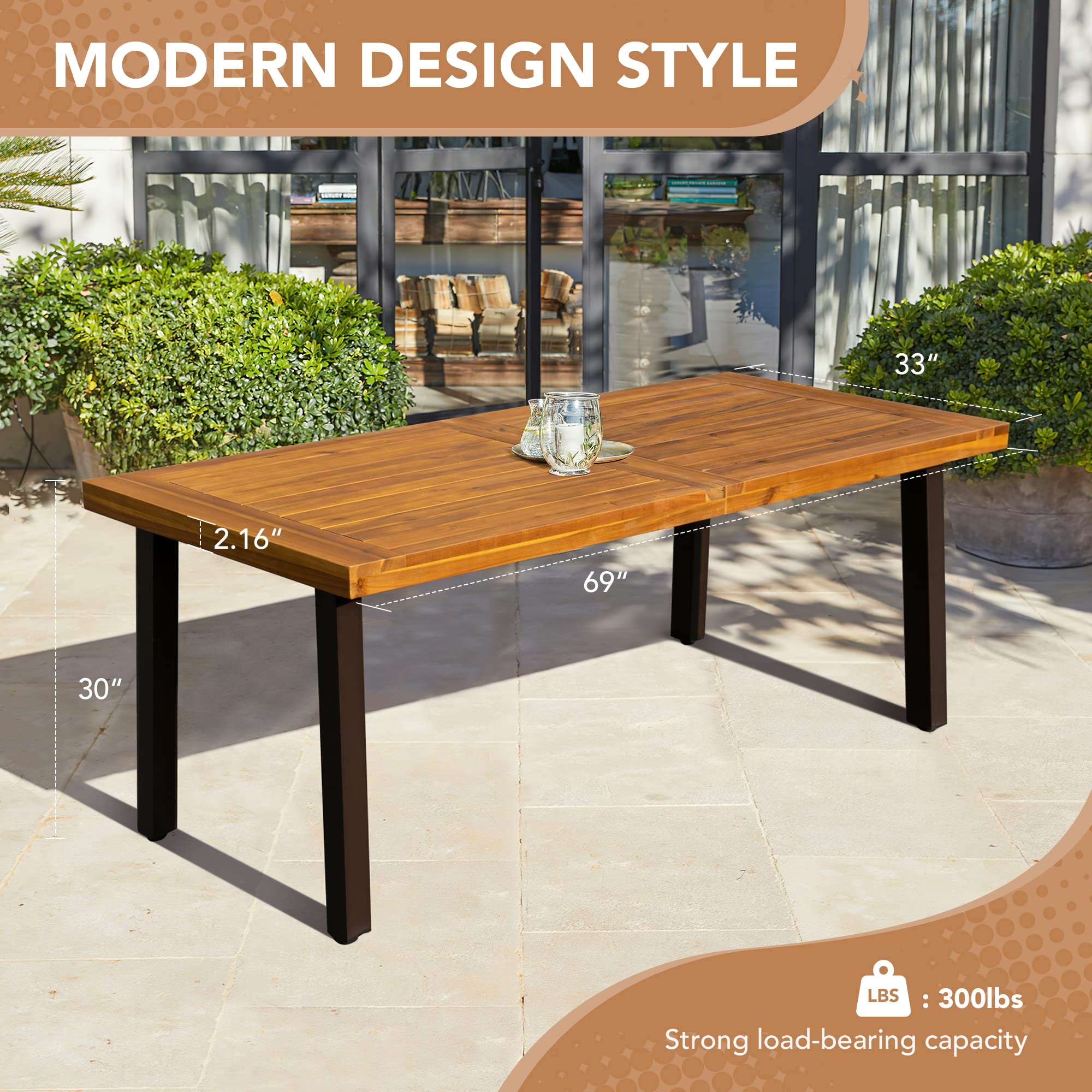 Farmhouse Wood Dining Table with Iron Legs