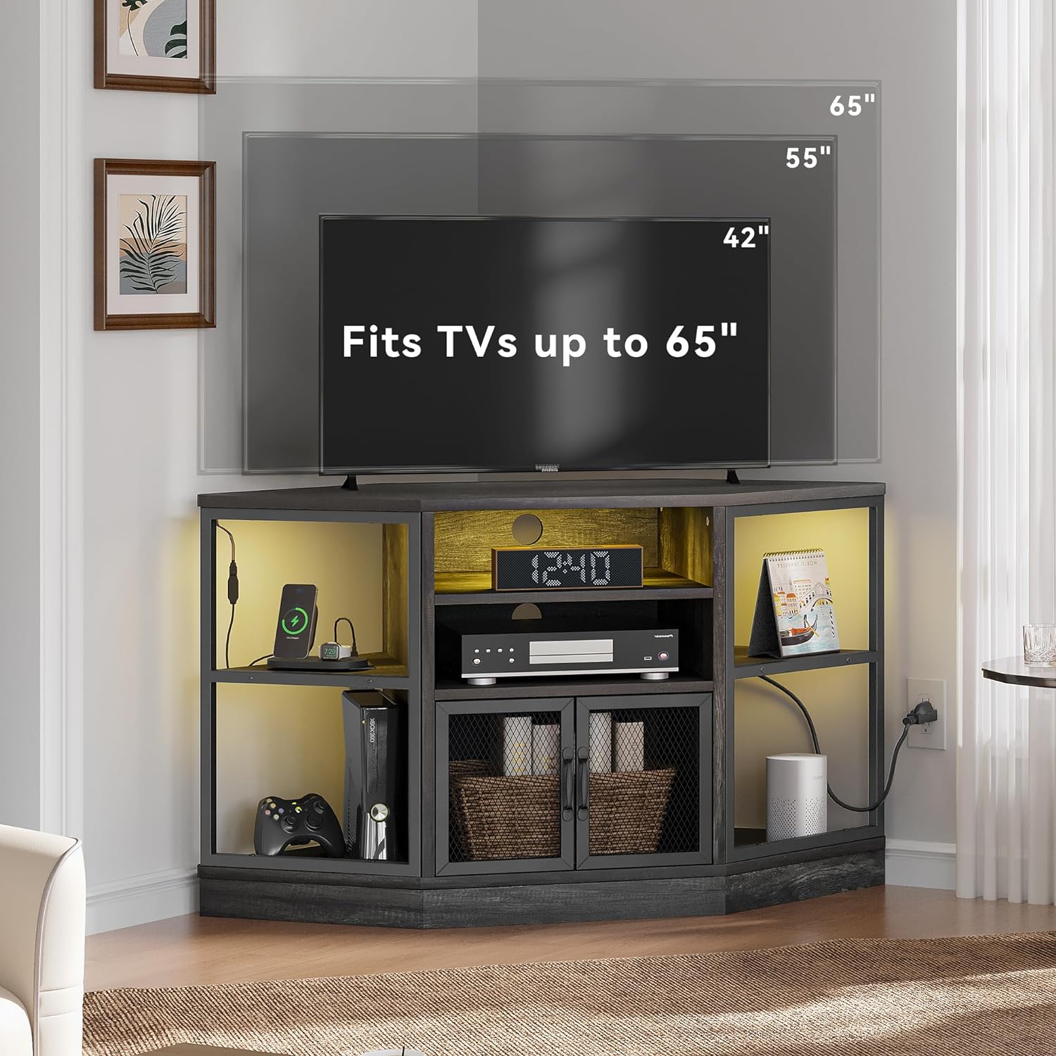 Corner TV Stand for TVs Up to 55 Inch with Movable Partition