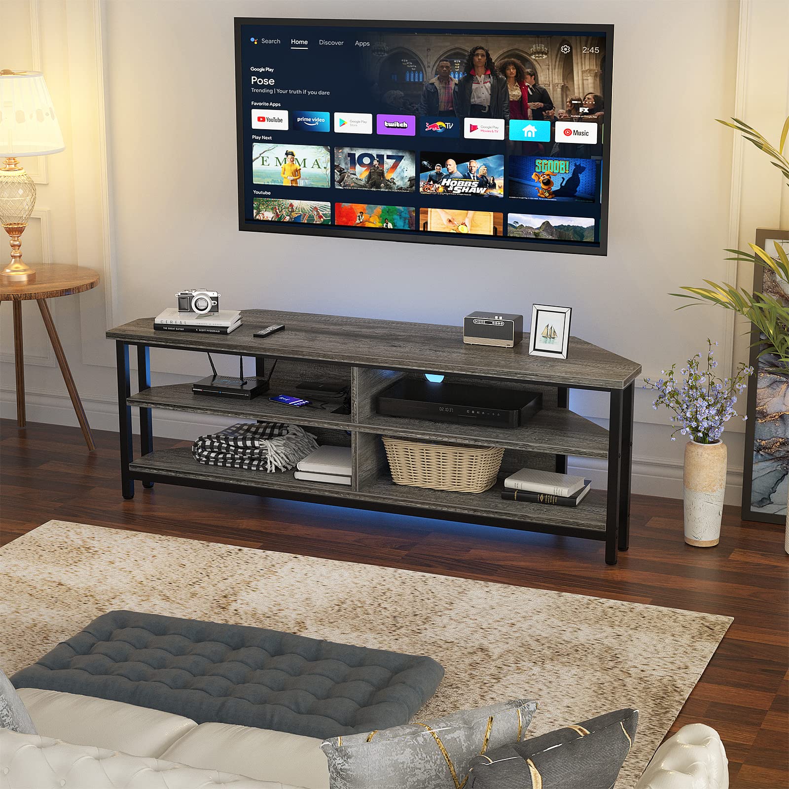 Rustic Corner TV Stand with Outlets