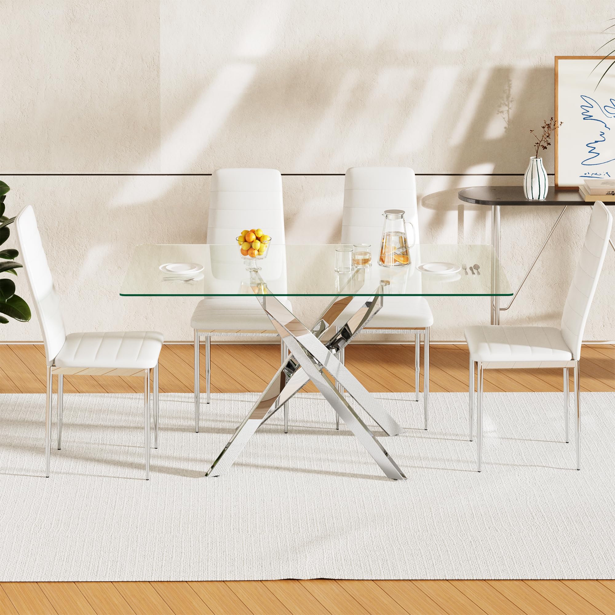 Glass Dining Table With Chromed Legs (Only Table)