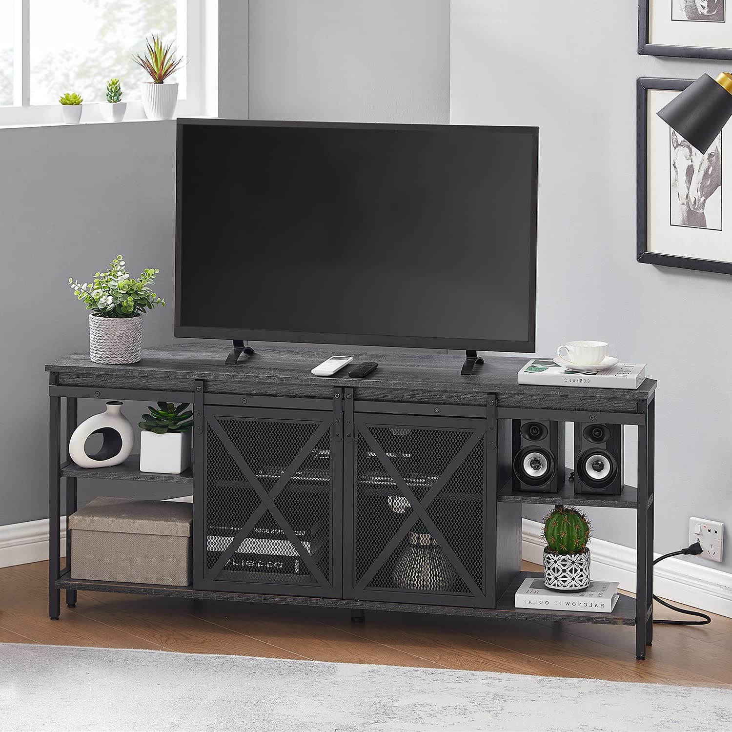 Corner TV Stand with Sliding Barn Door