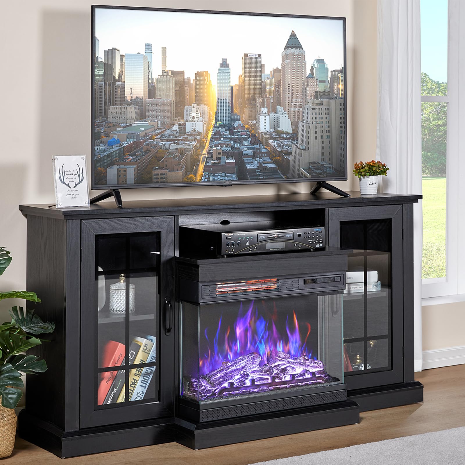 3-Sided Glass Fireplace TV Stand for TVs up to 65''