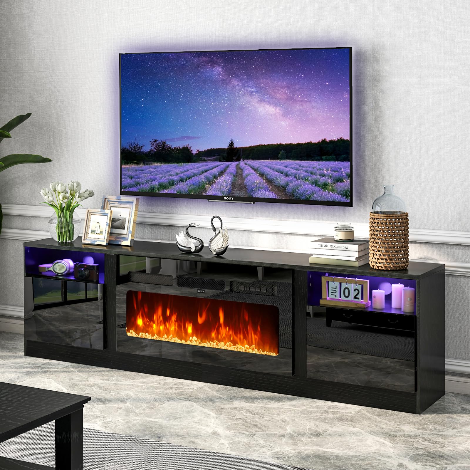 Fireplace TV Stand with 2-IN-1 DESIGN & Multifunctional