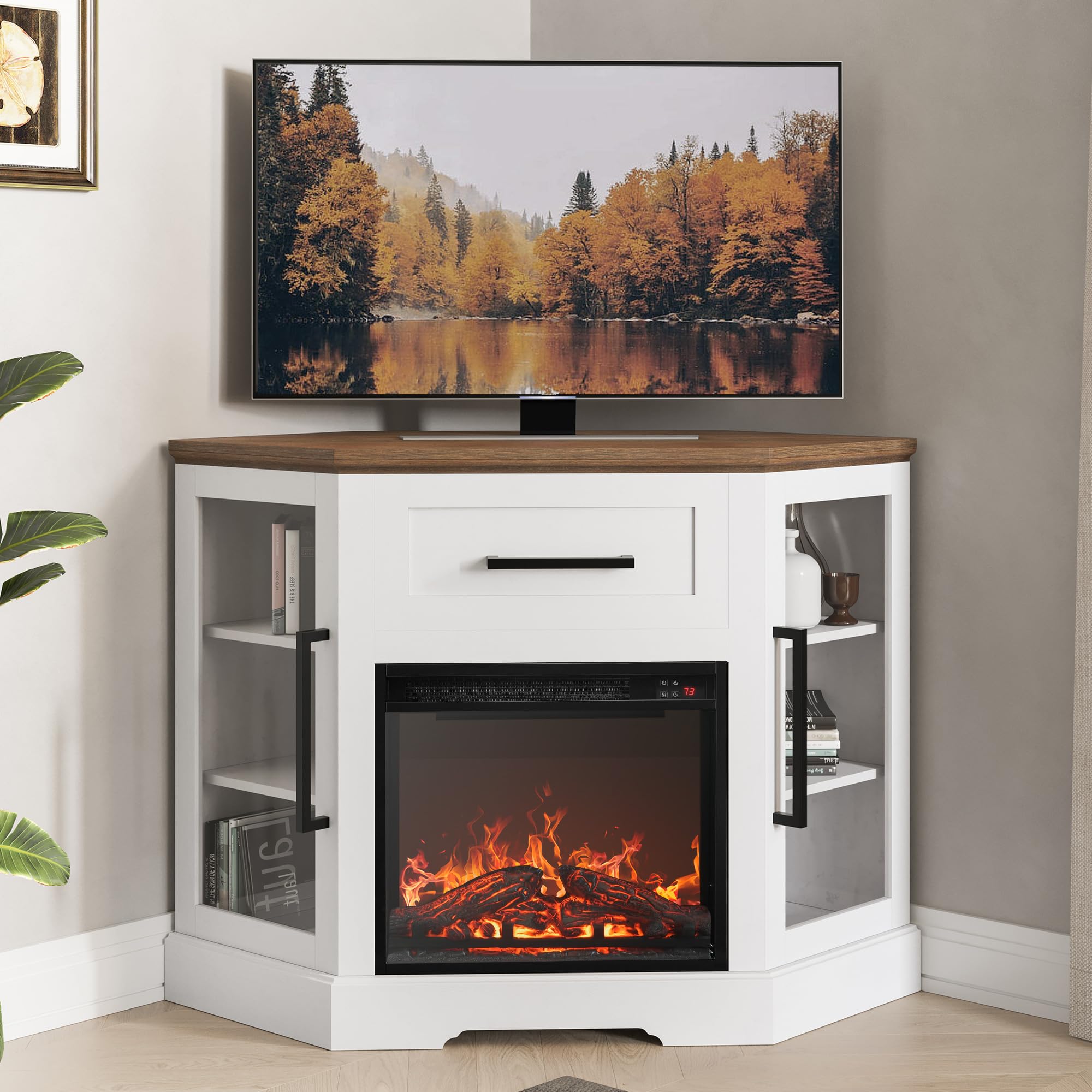 Corner TV Stand with Electric Fireplace Heater