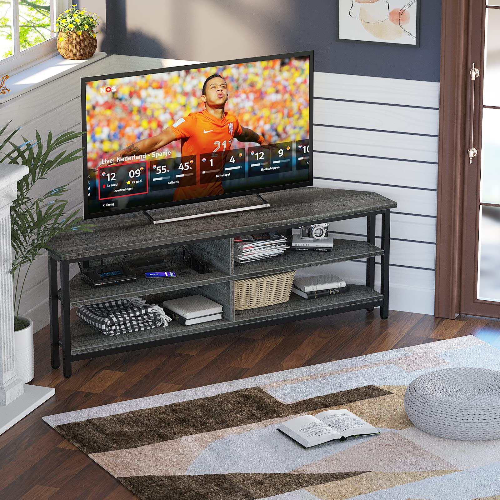 Rustic Corner TV Stand with Outlets