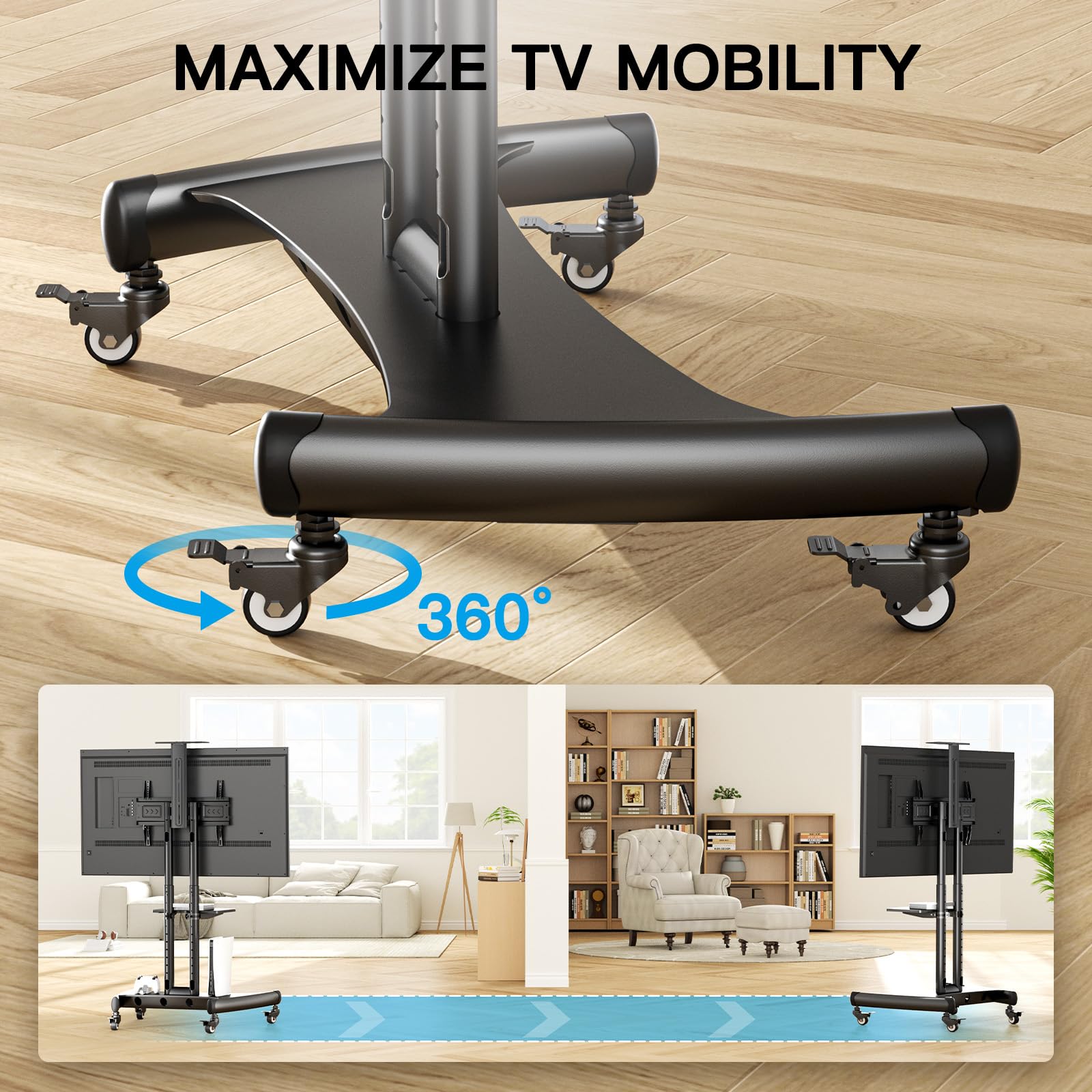 Rolling/Mobile TV Cart with Wheels for 4K Flat Screen TVs