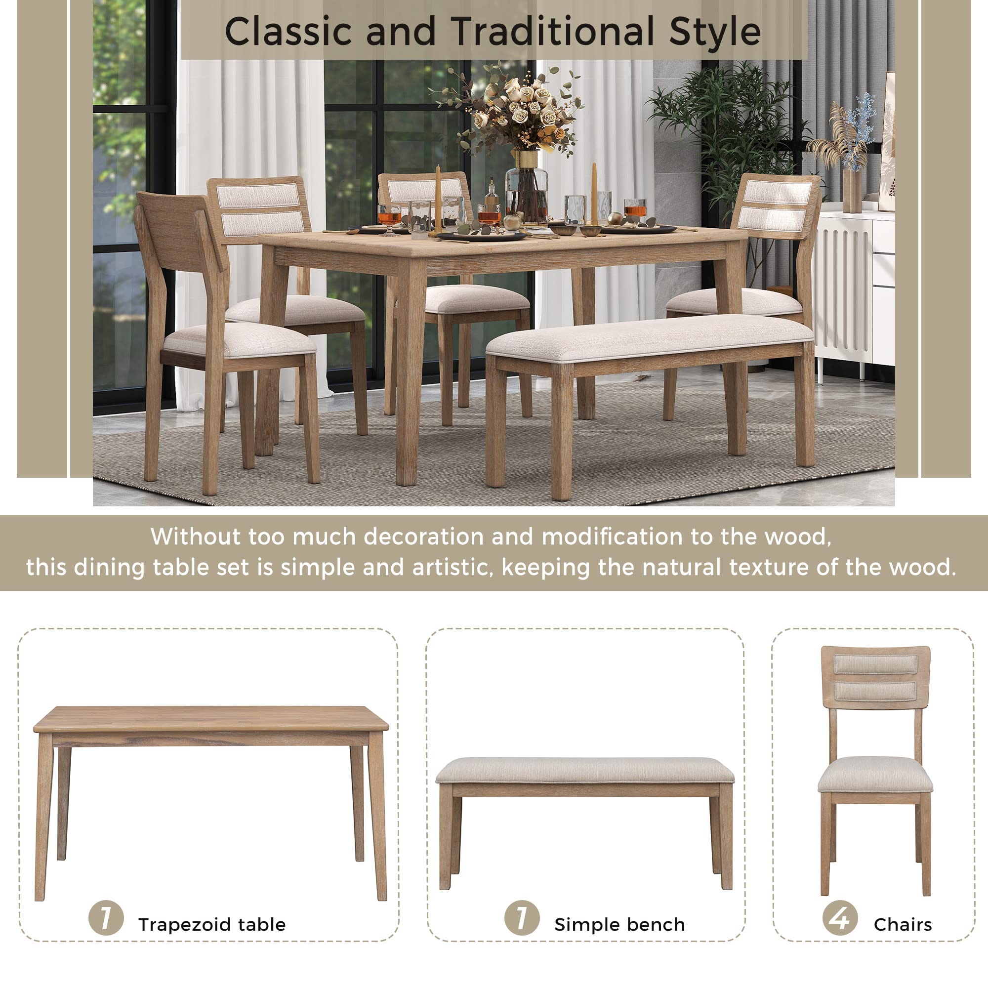 6-Piece Retro Wood Dining Set