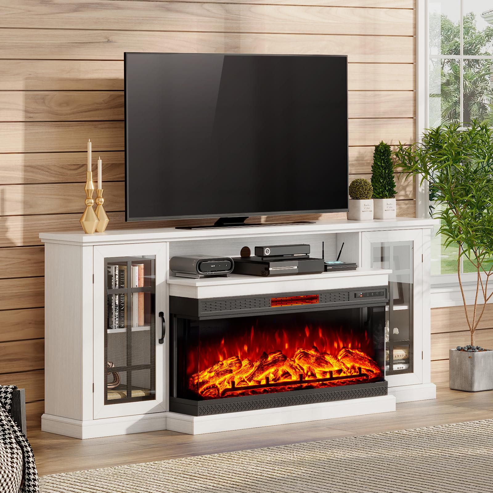 3-Sided Glass Fireplace TV Stand for TVs up to 65''