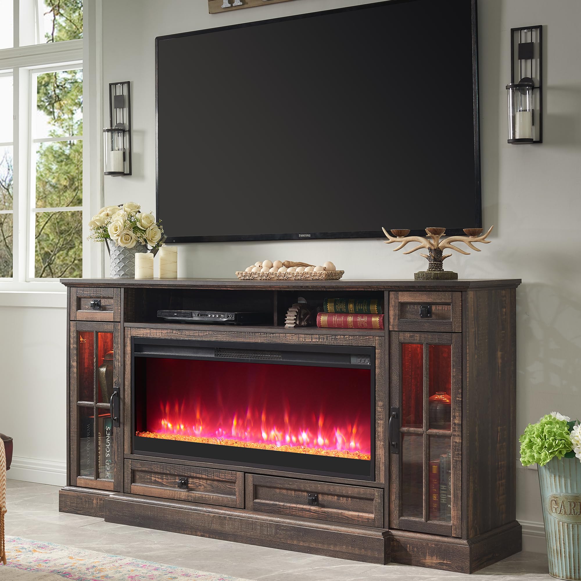 Fireplace TV Stand for 80 Inch TV,