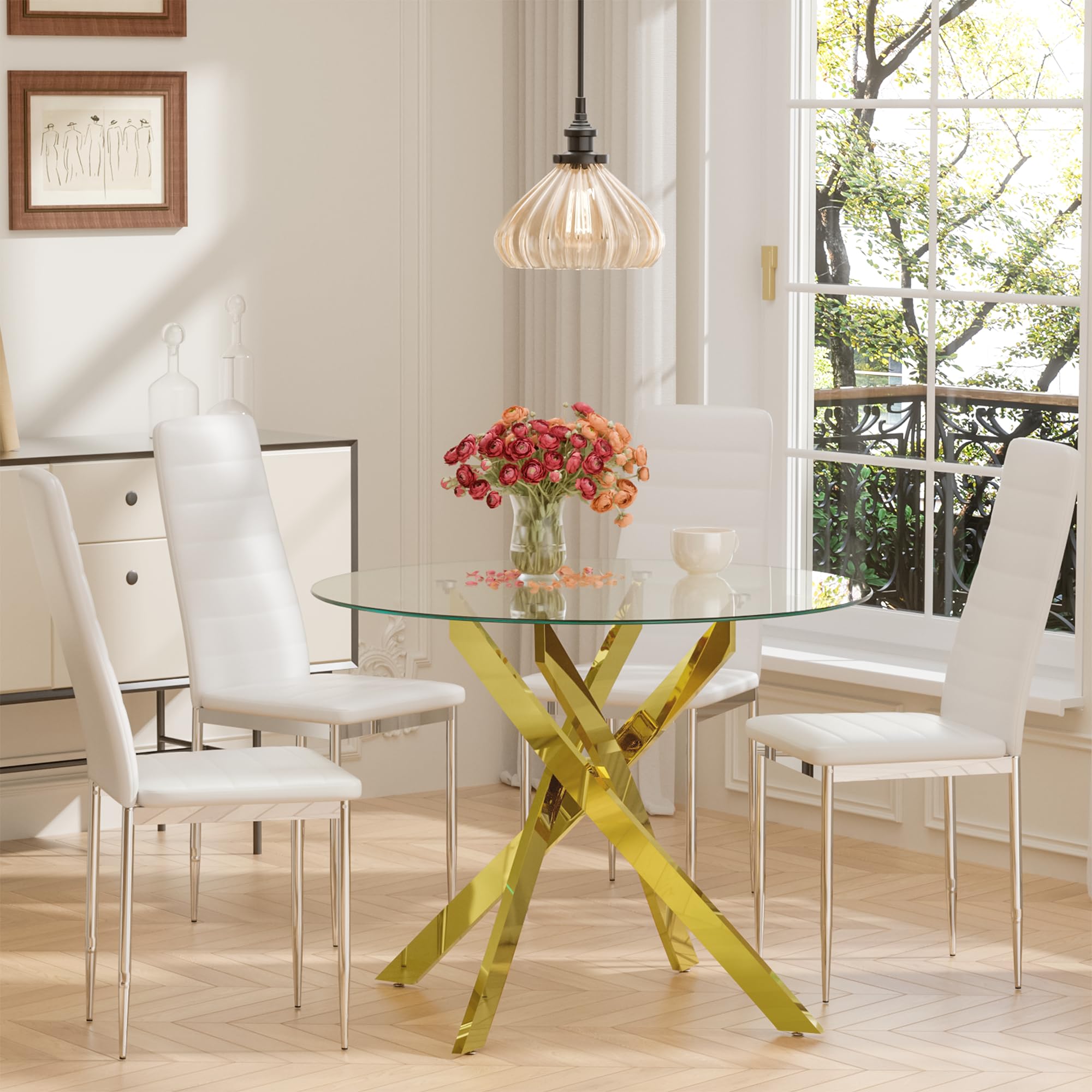 Glass Dining Table With Chromed Legs (Only Table)