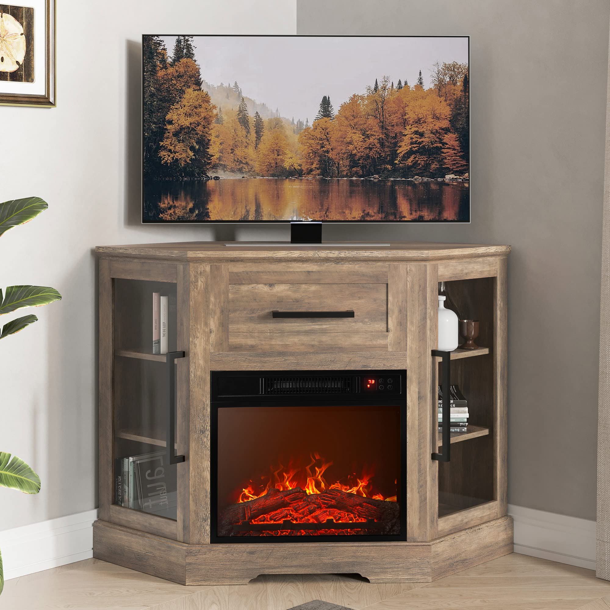 Corner TV Stand with Electric Fireplace Heater