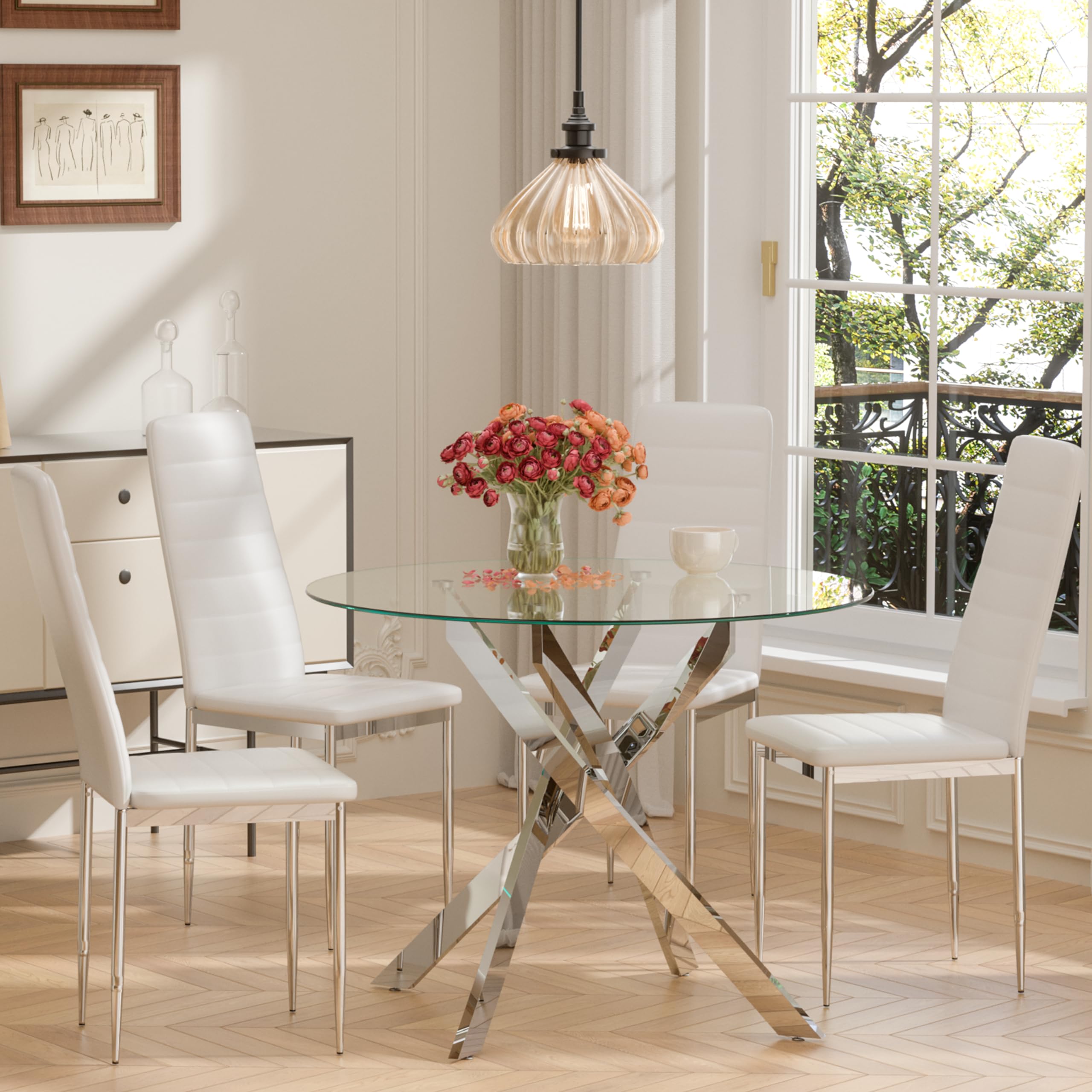 Glass Dining Table With Chromed Legs (Only Table)