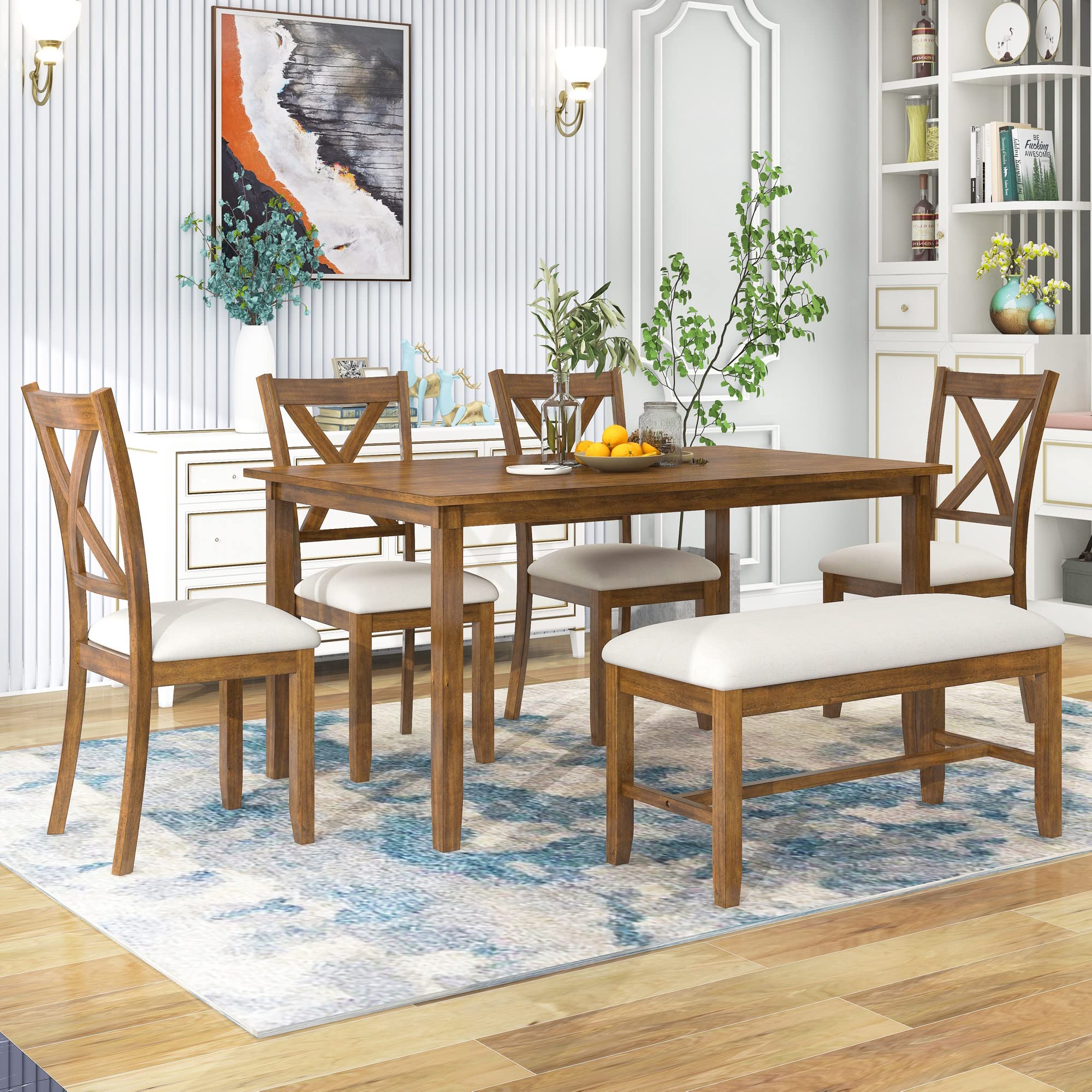 6-Piece Retro Wood Dining Set