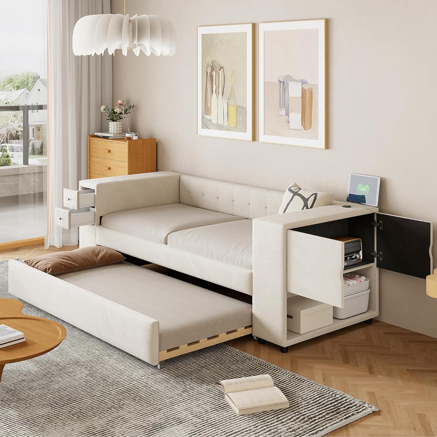 Twin Size Corner Day Bed with Trundle