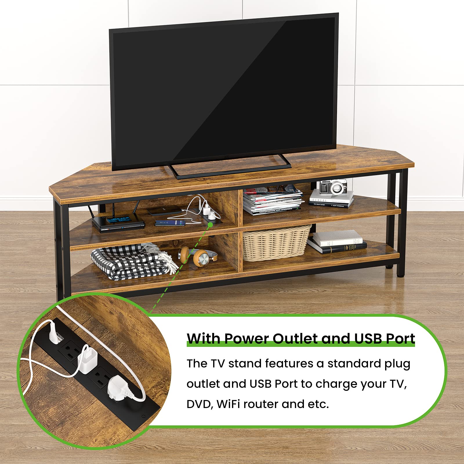 Rustic Corner TV Stand with Outlets