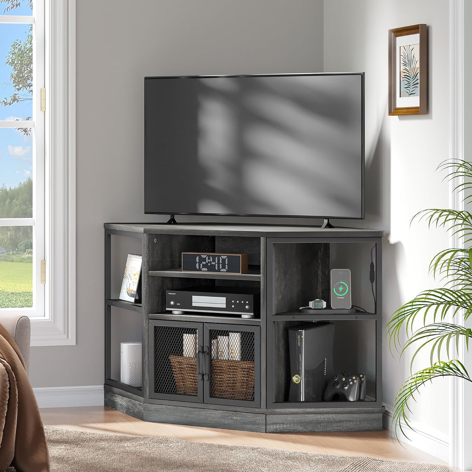 Corner TV Stand for TVs Up to 55 Inch with Movable Partition