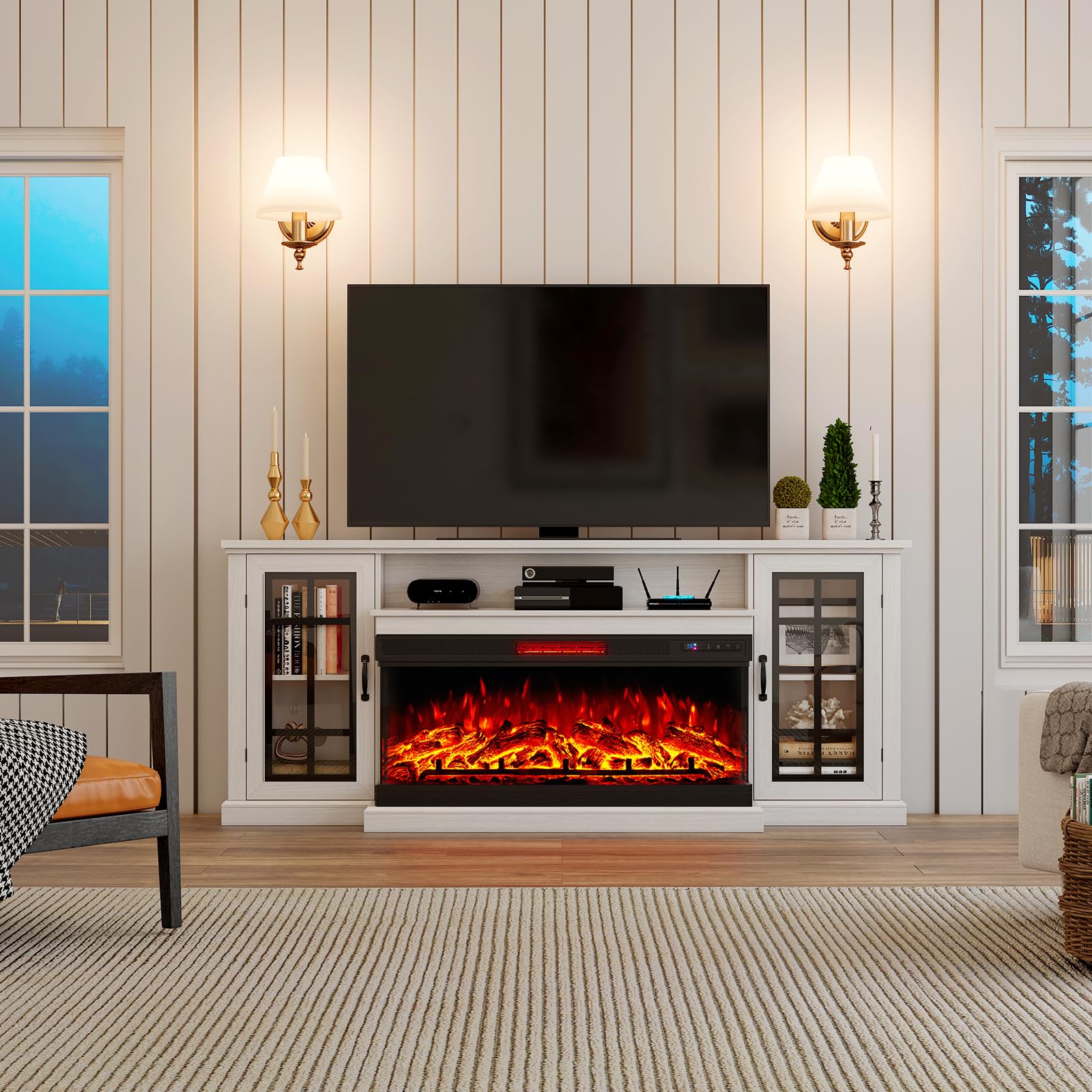 3-Sided Glass Fireplace TV Stand for TVs up to 65''