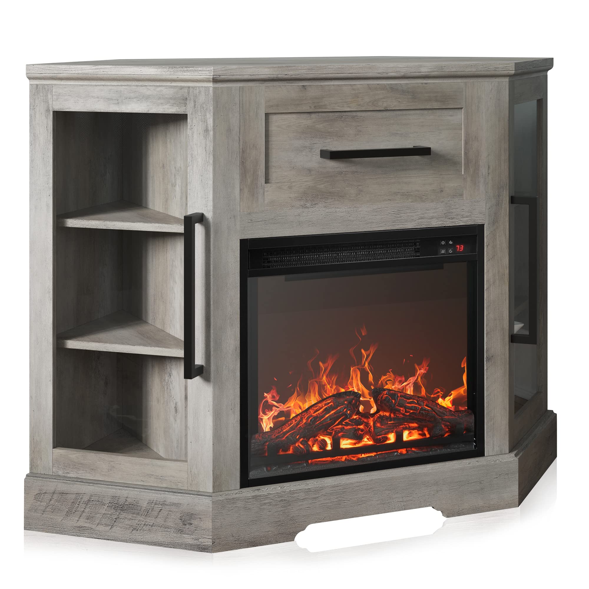 Corner TV Stand with Electric Fireplace Heater