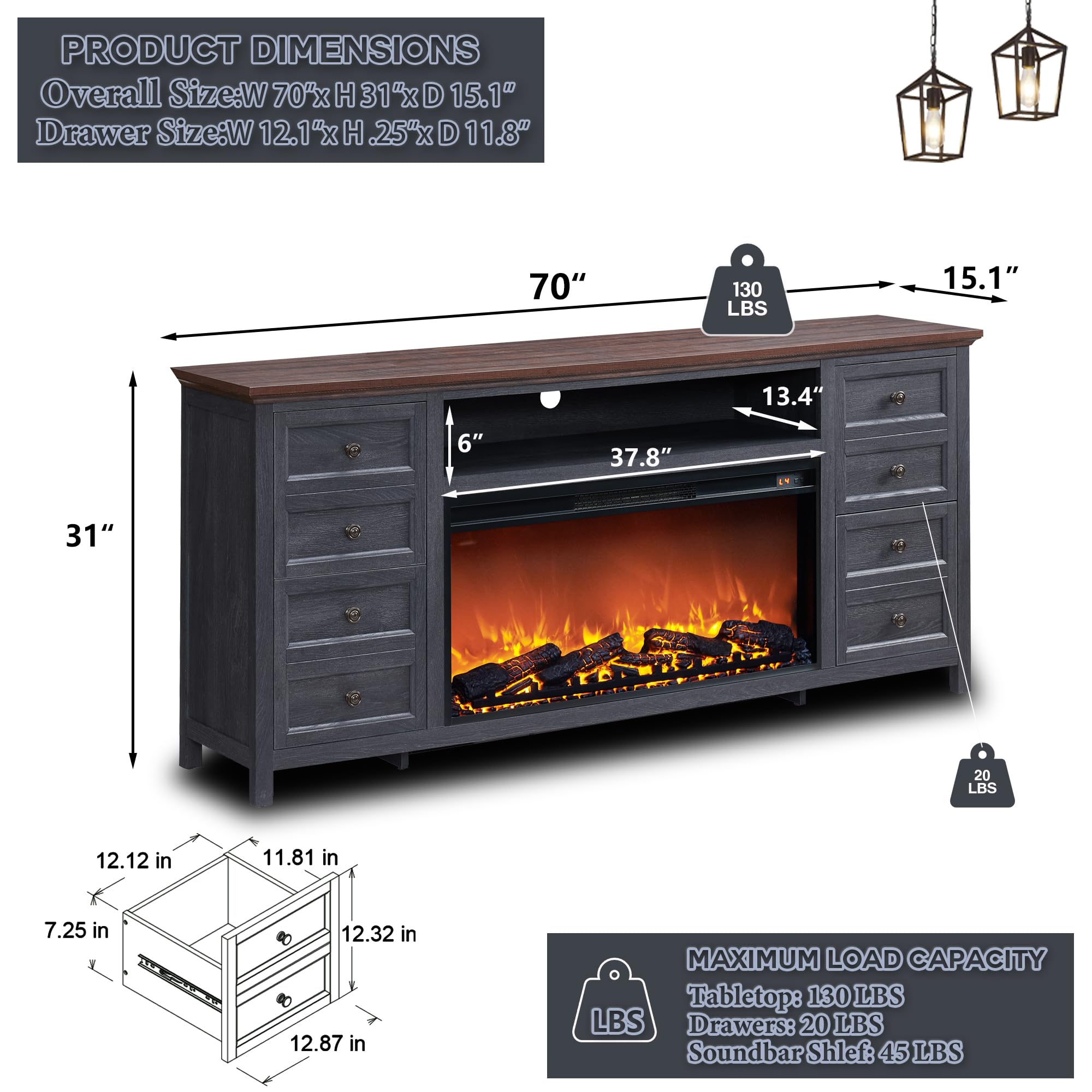 Fireplace TV Stand for TVs up to 80 Inches