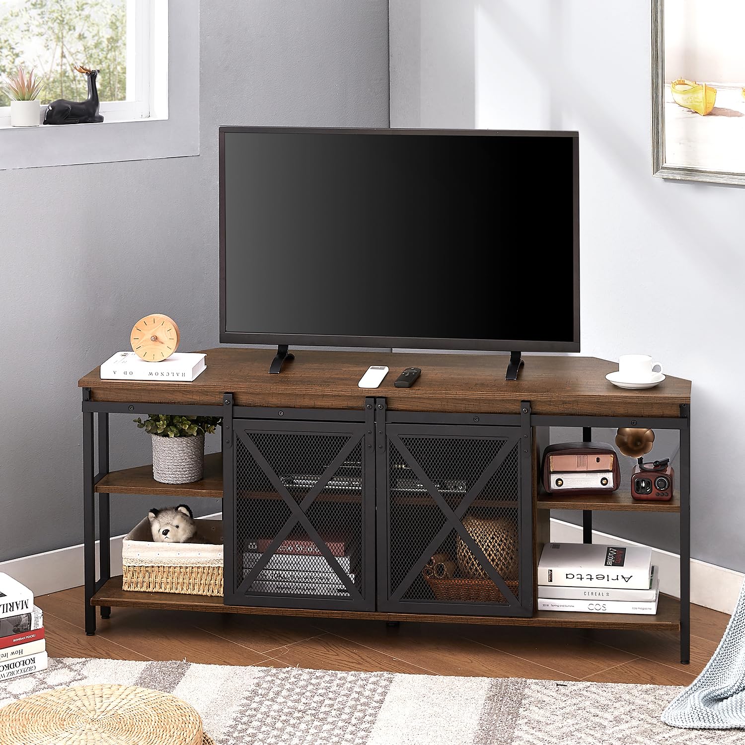 Corner TV Stand with Sliding Barn Door