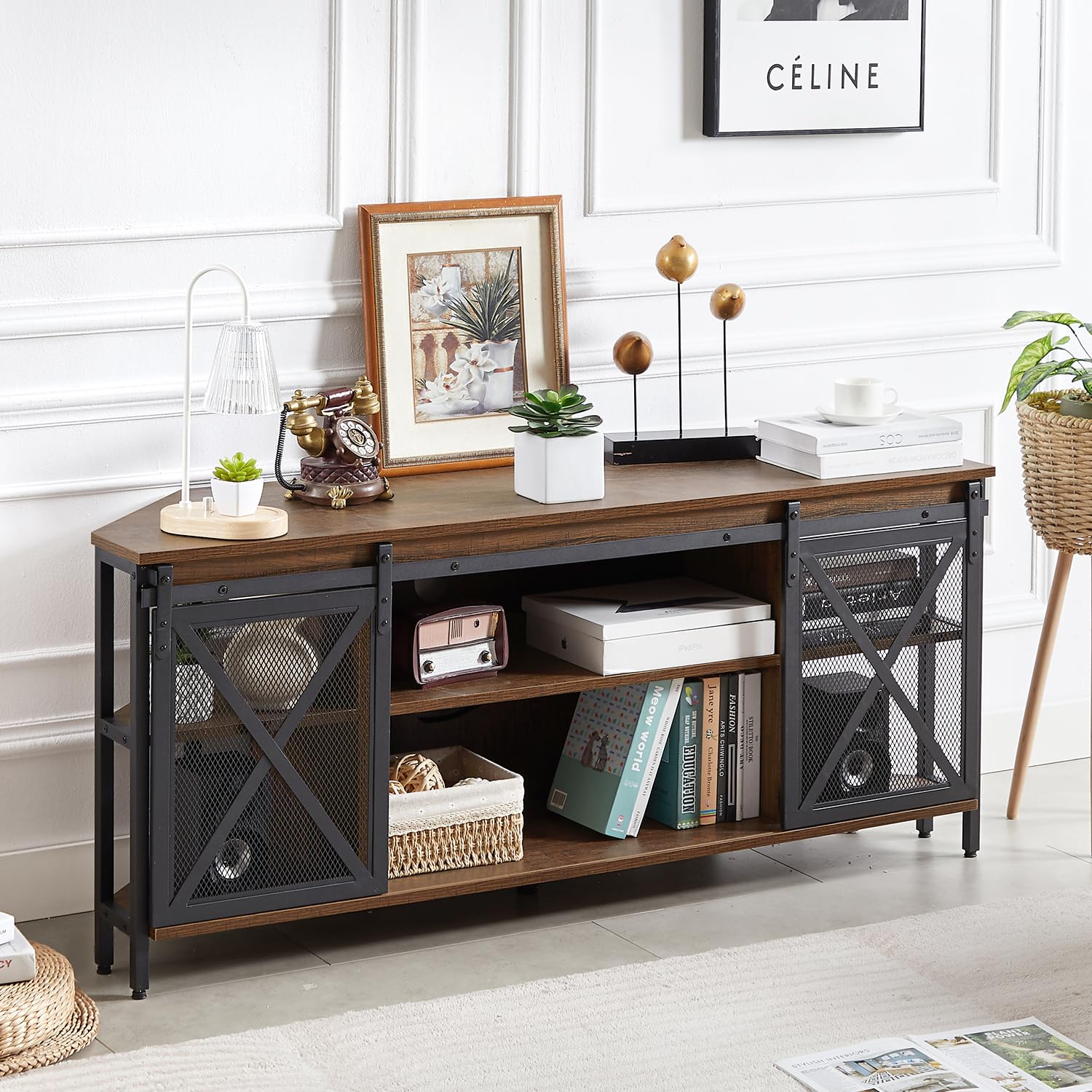 Corner TV Stand with Sliding Barn Door