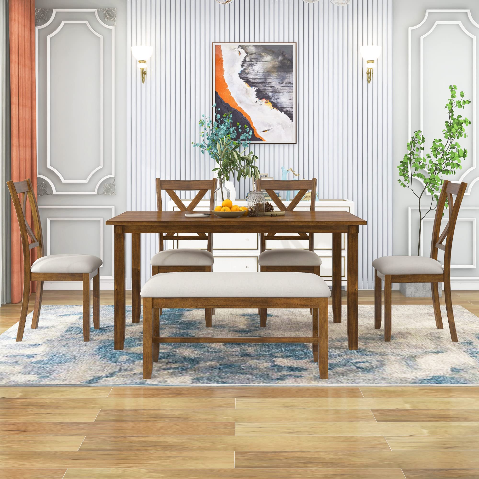 6-Piece Retro Wood Dining Set