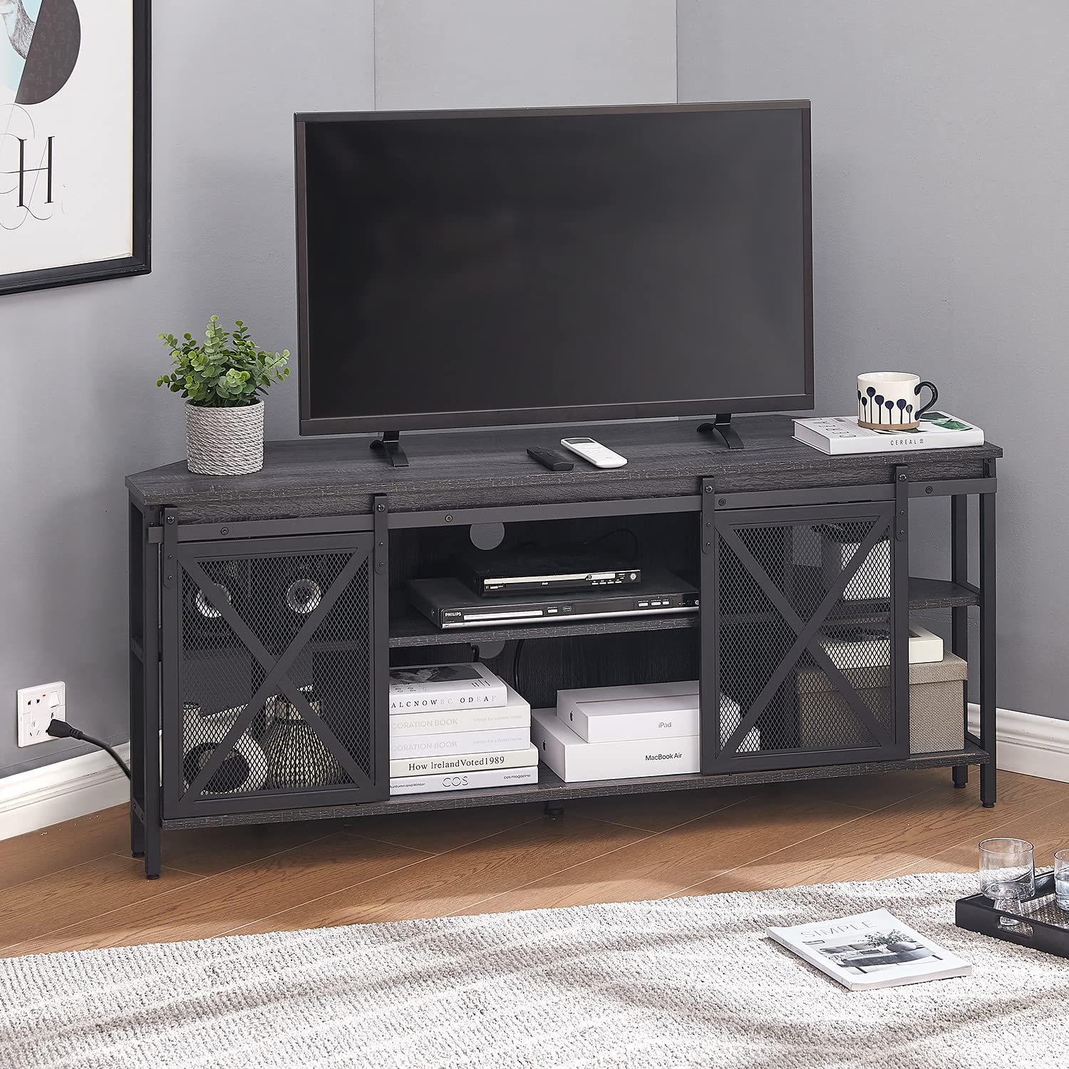 Corner TV Stand with Sliding Barn Door