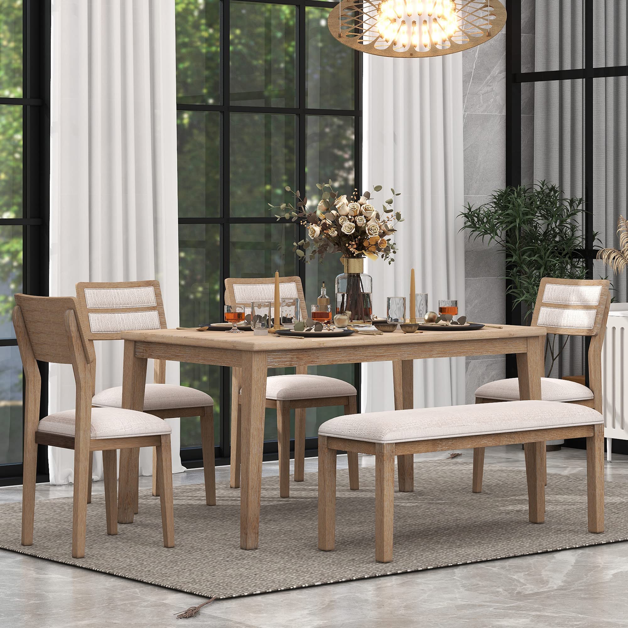 6-Piece Retro Wood Dining Set