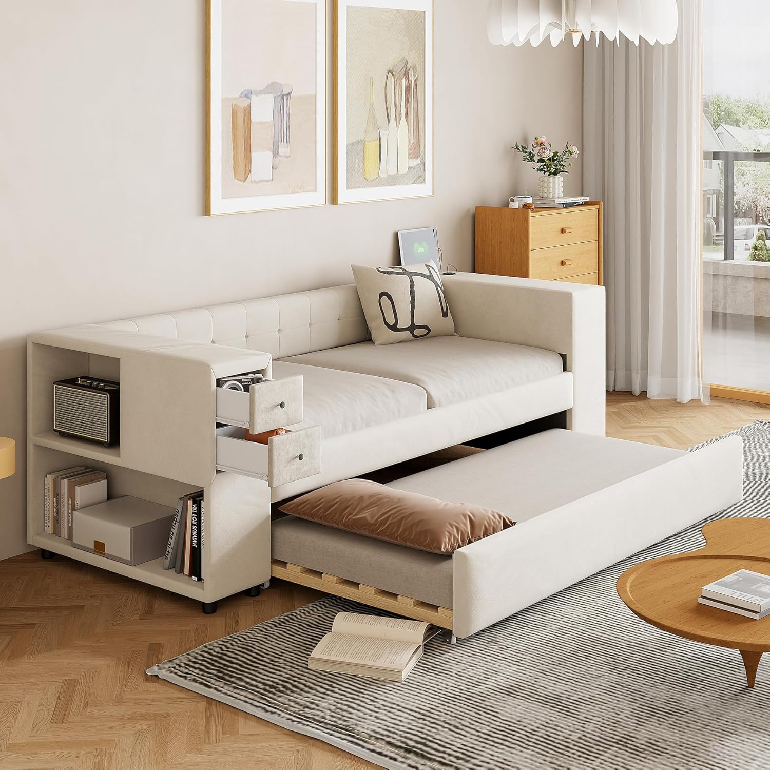 Twin Size Corner Day Bed with Trundle