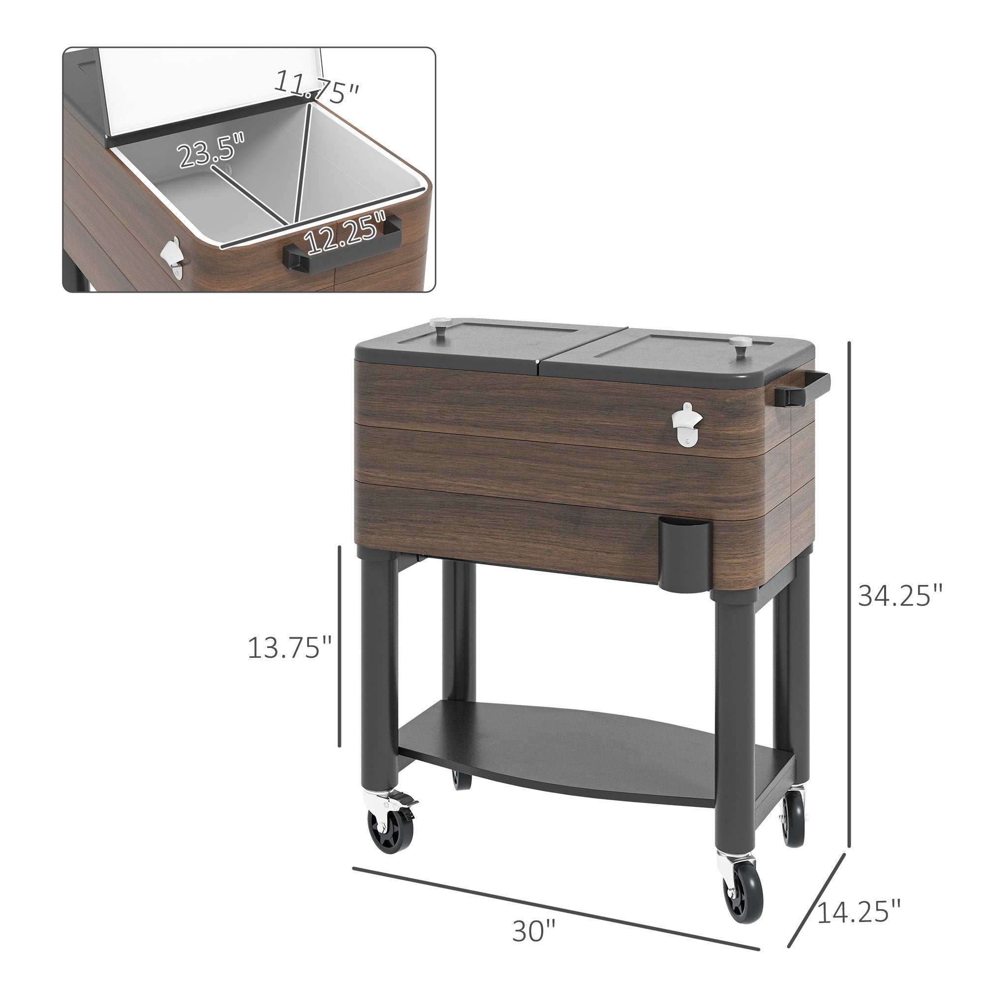 Rolling Beverage Ice Chest,  with Locking Wheels, 60 Quart Capacity