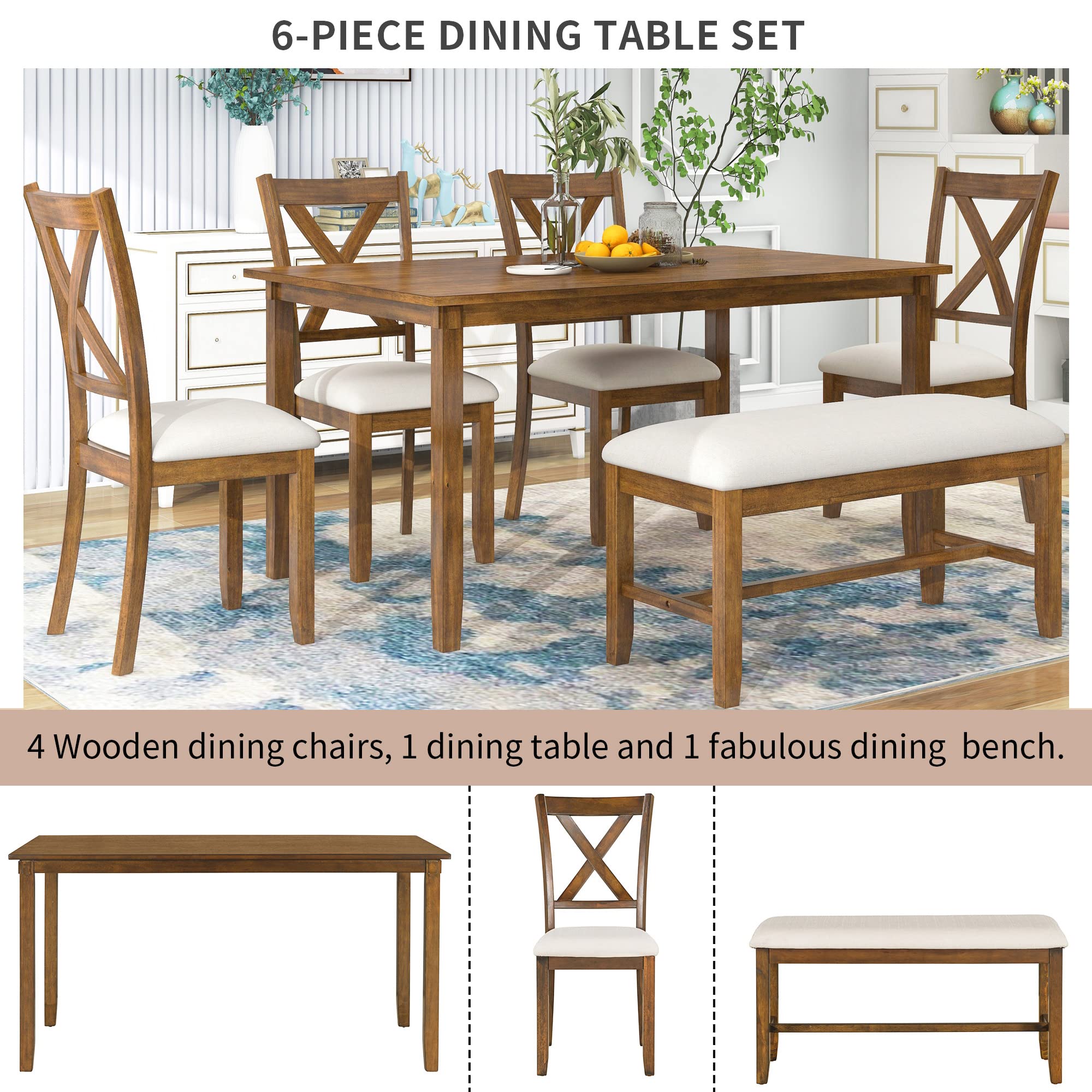 6-Piece Retro Wood Dining Set