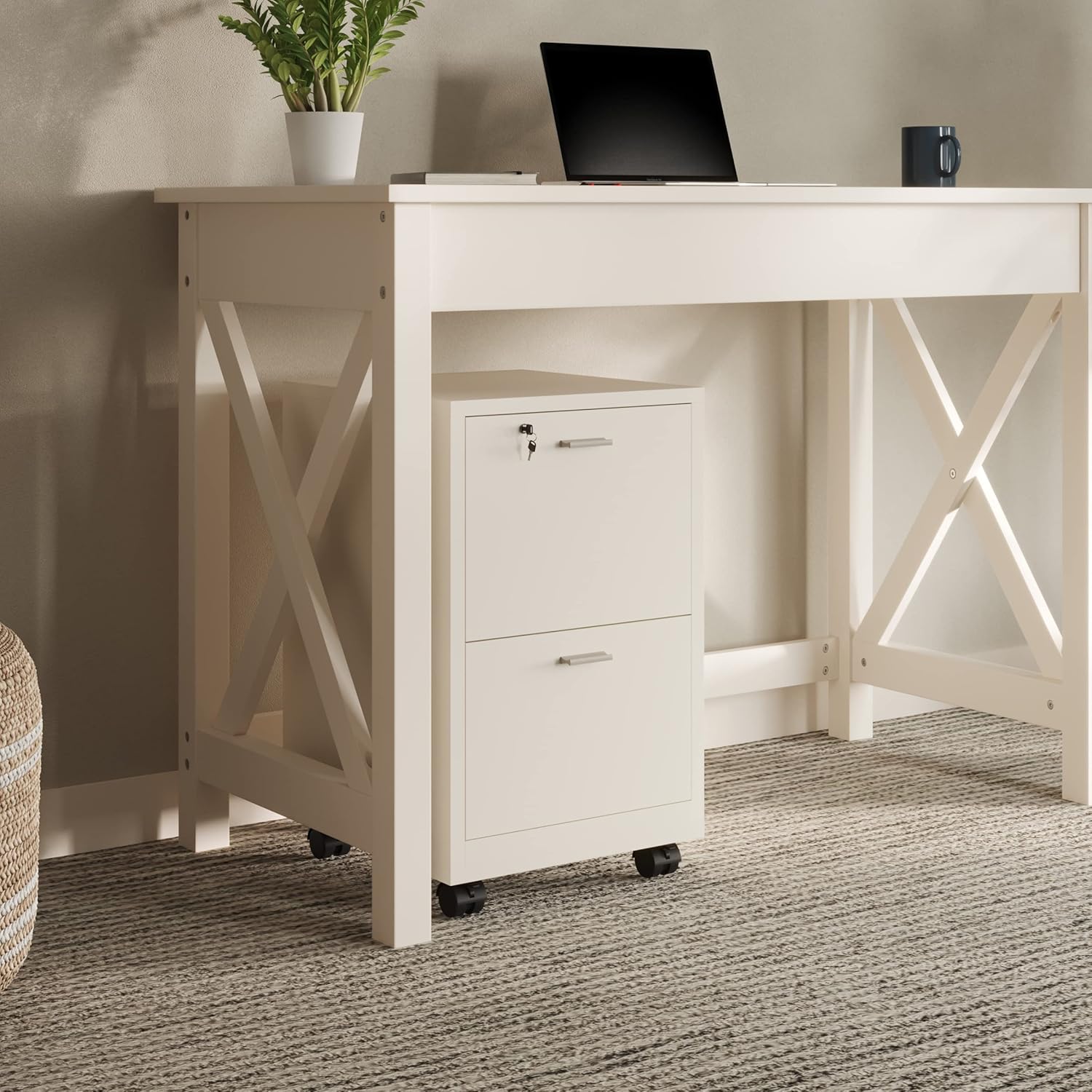 White 2-Drawer Filing Cabinet with Lock