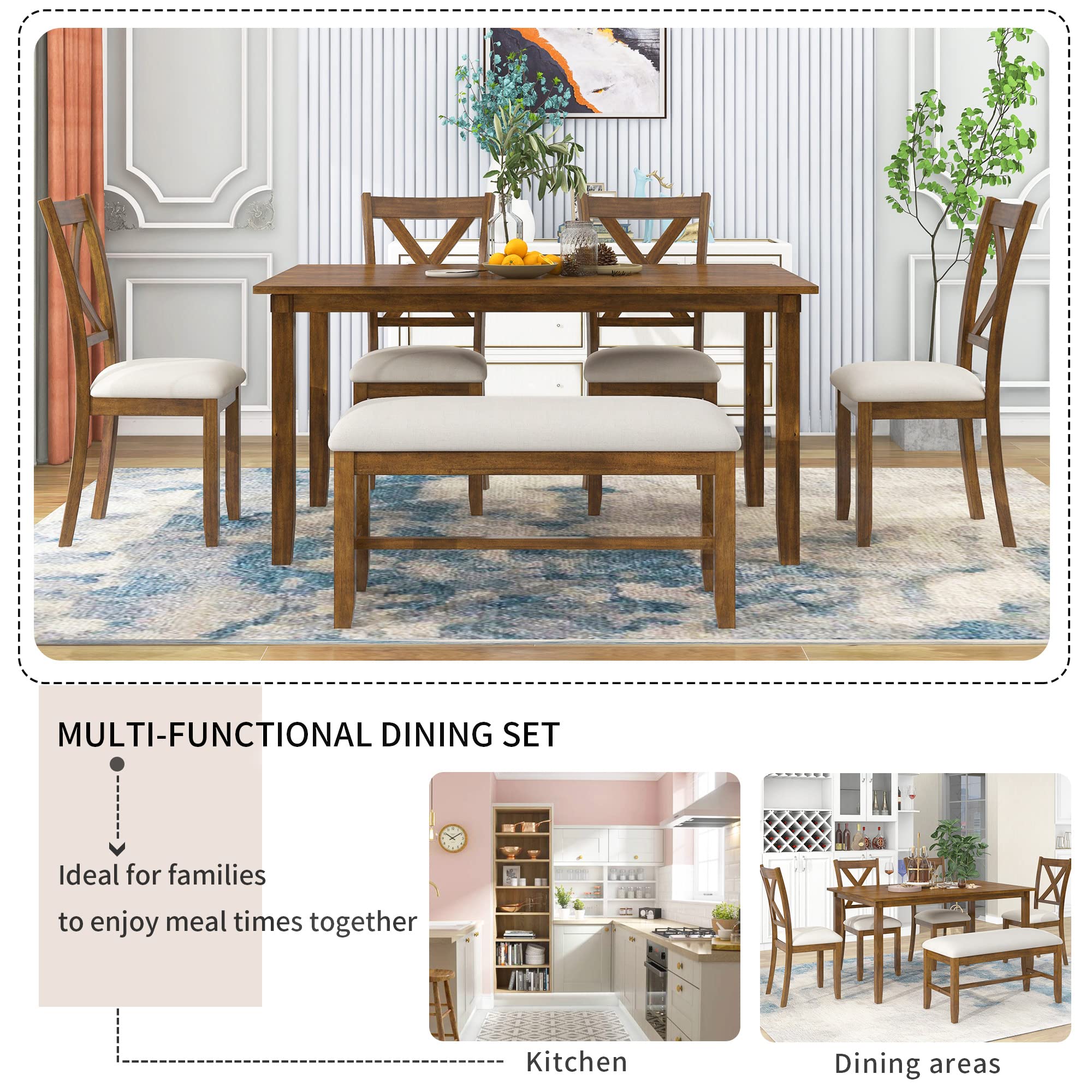 6-Piece Retro Wood Dining Set