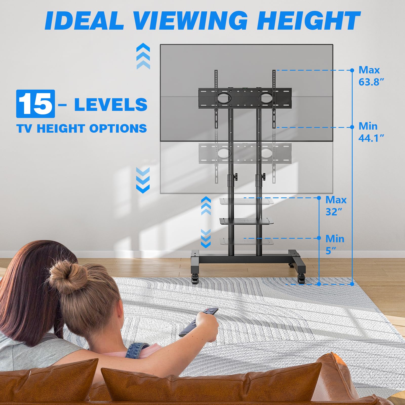 Portable Outdoor Floor TV Stand Movable Monitor Holder for Home Office