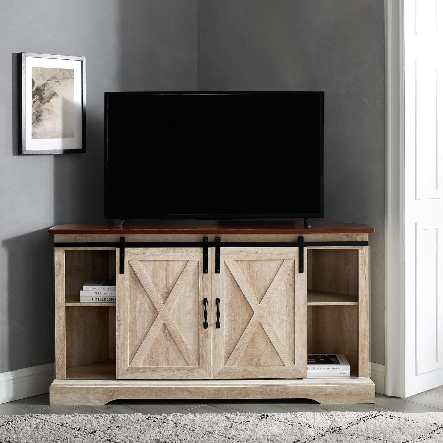 Barn Door Corner TV Stand