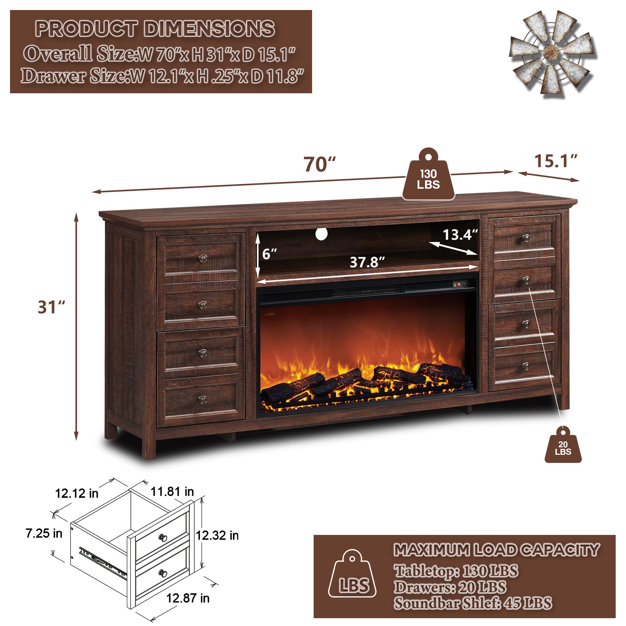 Fireplace TV Stand for TVs up to 80 Inches