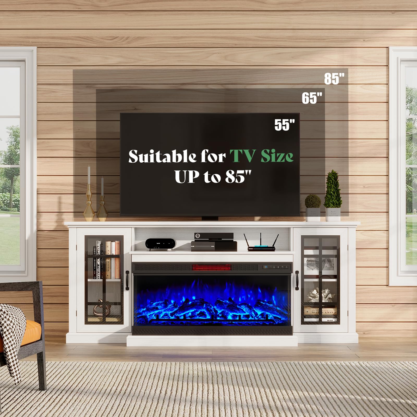 3-Sided Glass Fireplace TV Stand for TVs up to 65''