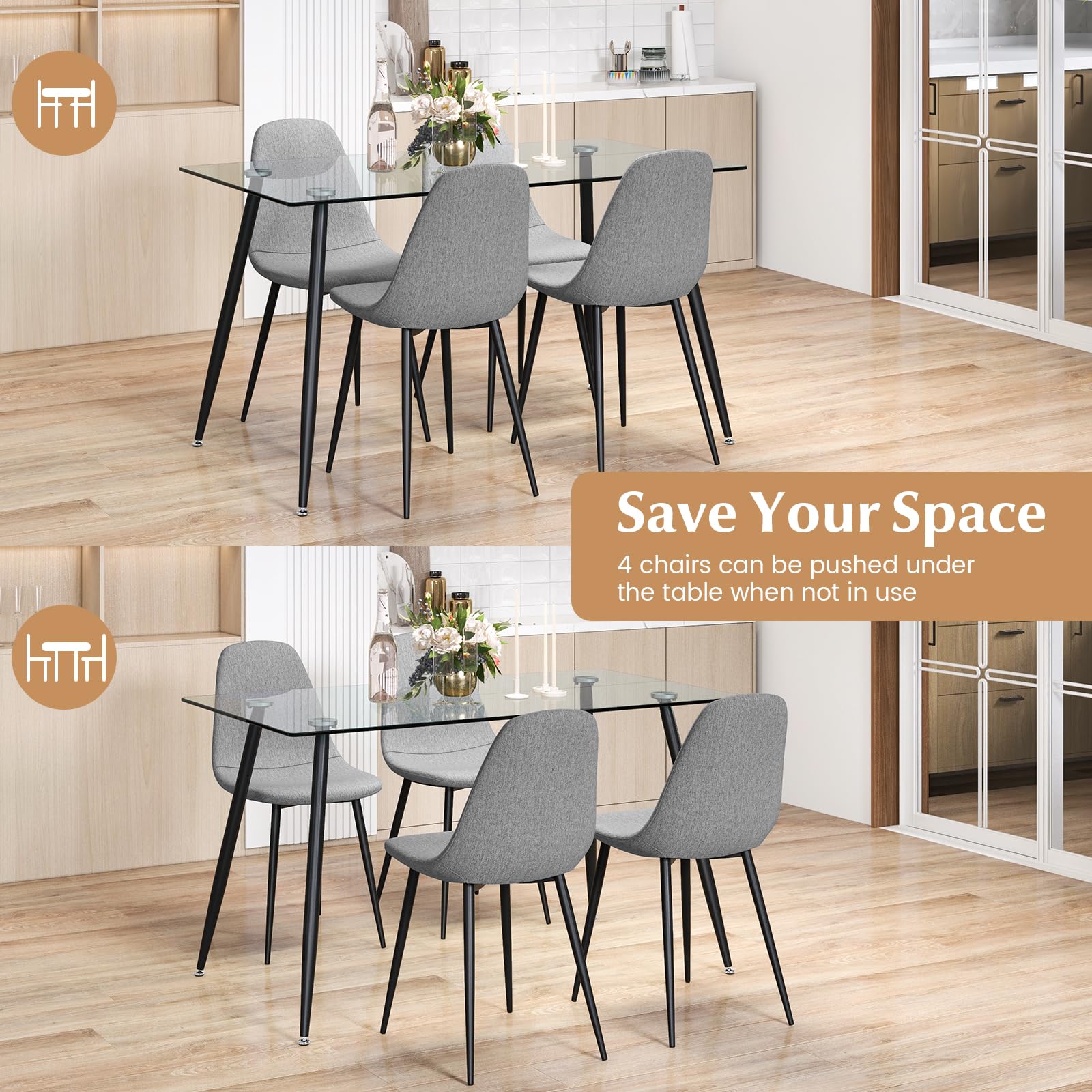Sleek Glass Dining Set for 4