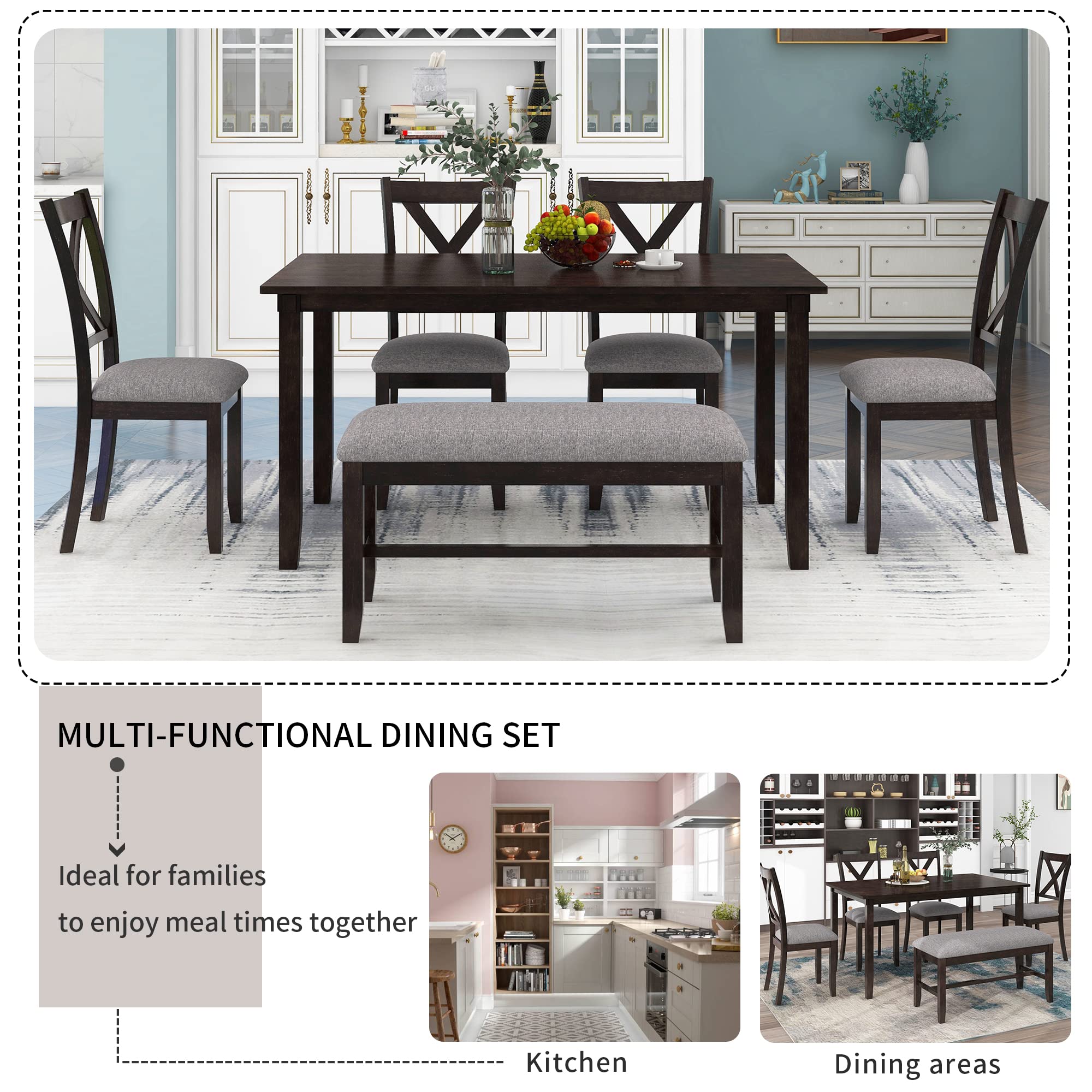 6-Piece Retro Wood Dining Set